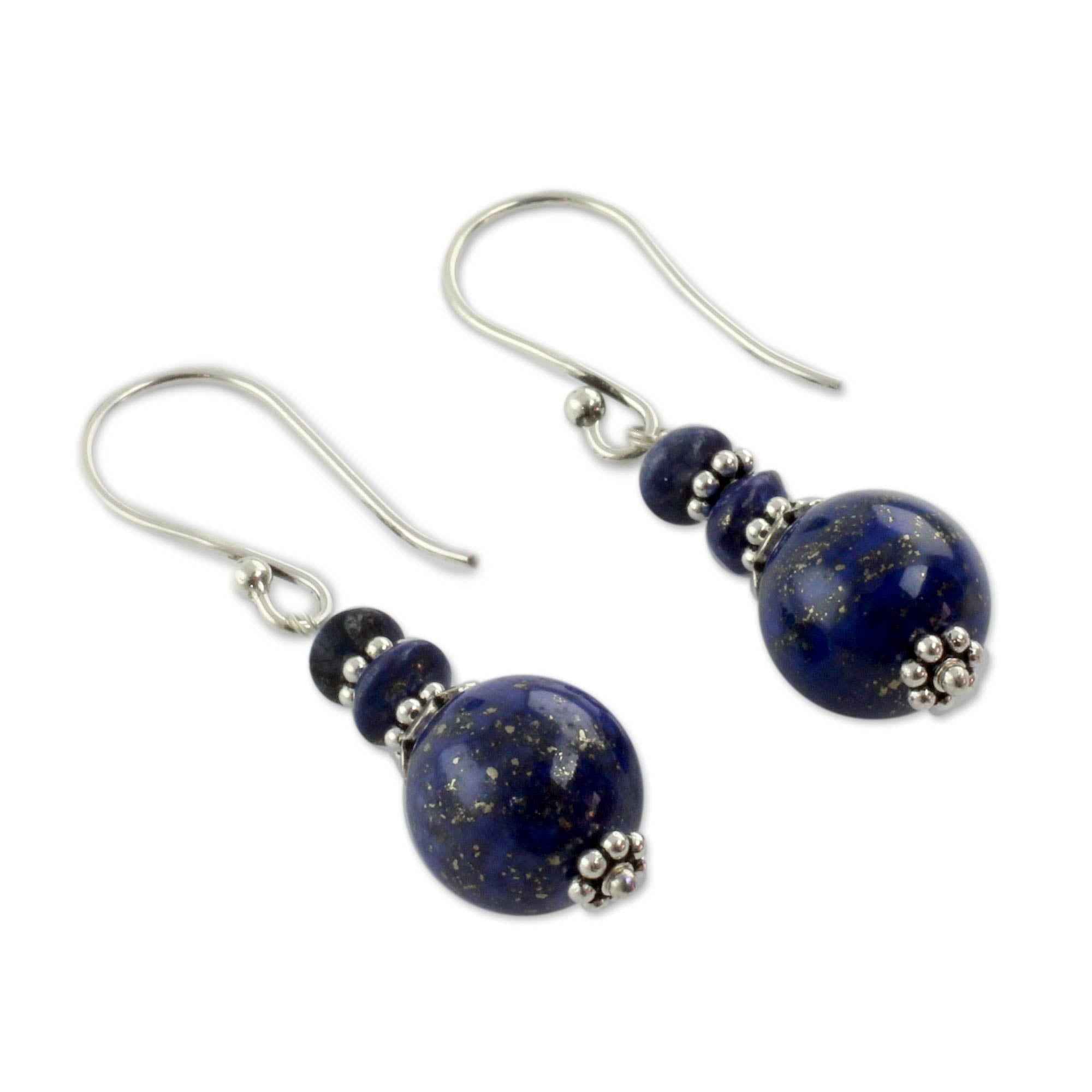 Premium Chakra Universe Lapis Lazuli Beaded Earrings - Handmade Sterling Silver