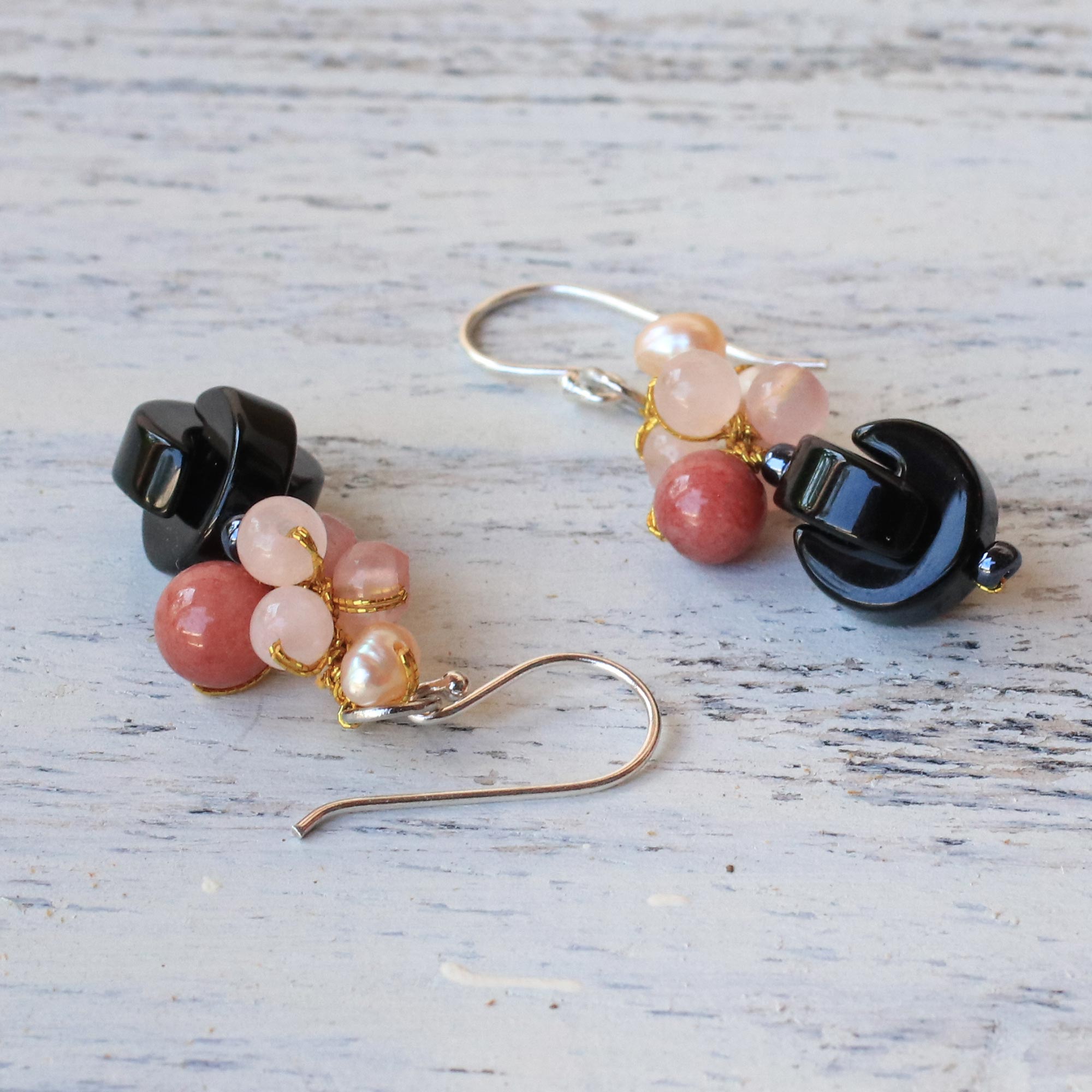 Premium Pink Onyx Multi-Gemstone Dangle Earrings - Handcrafted in Thailand