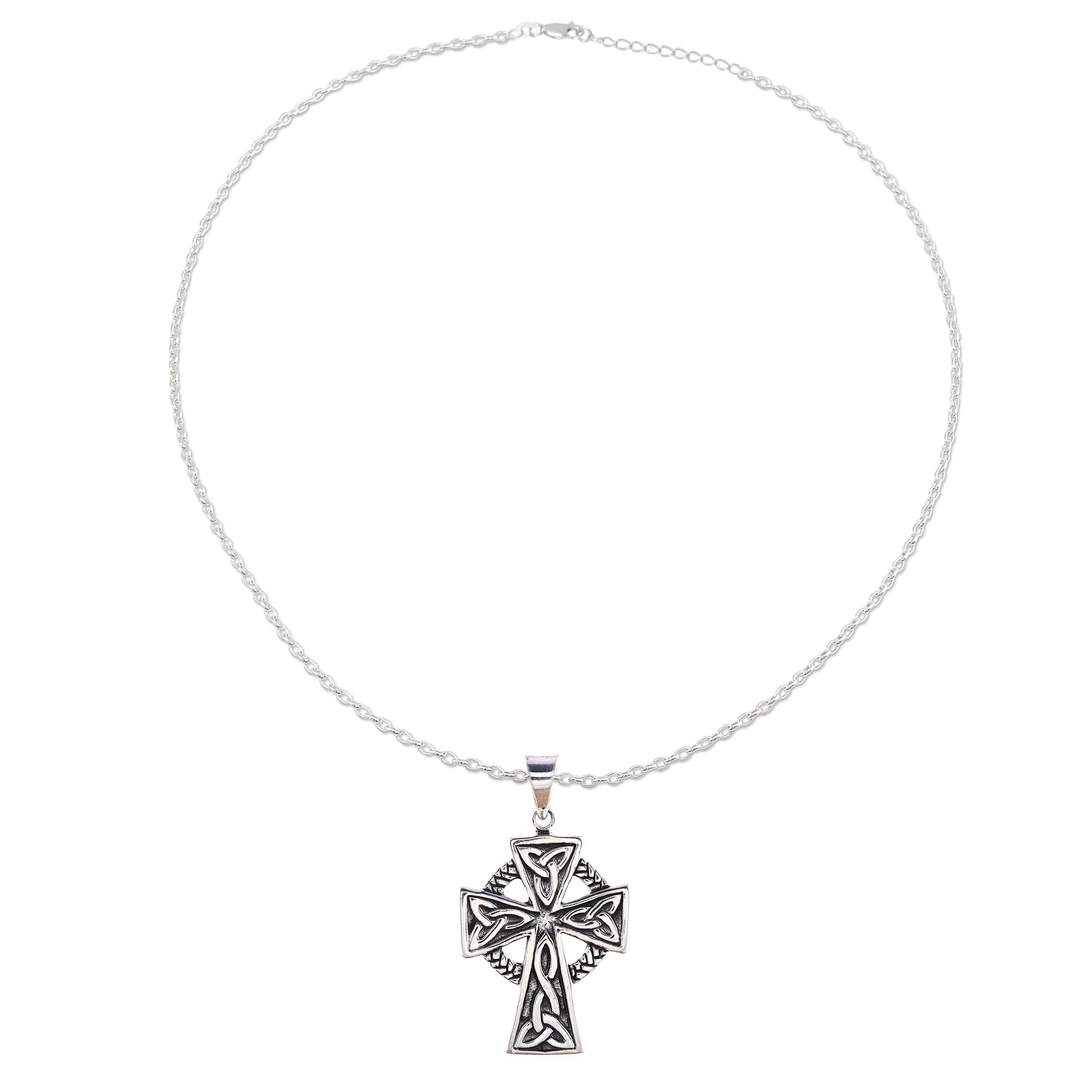 Premium Celtic Faith Cross Pendant Necklace - Handcrafted Sterling Silver Jewelry