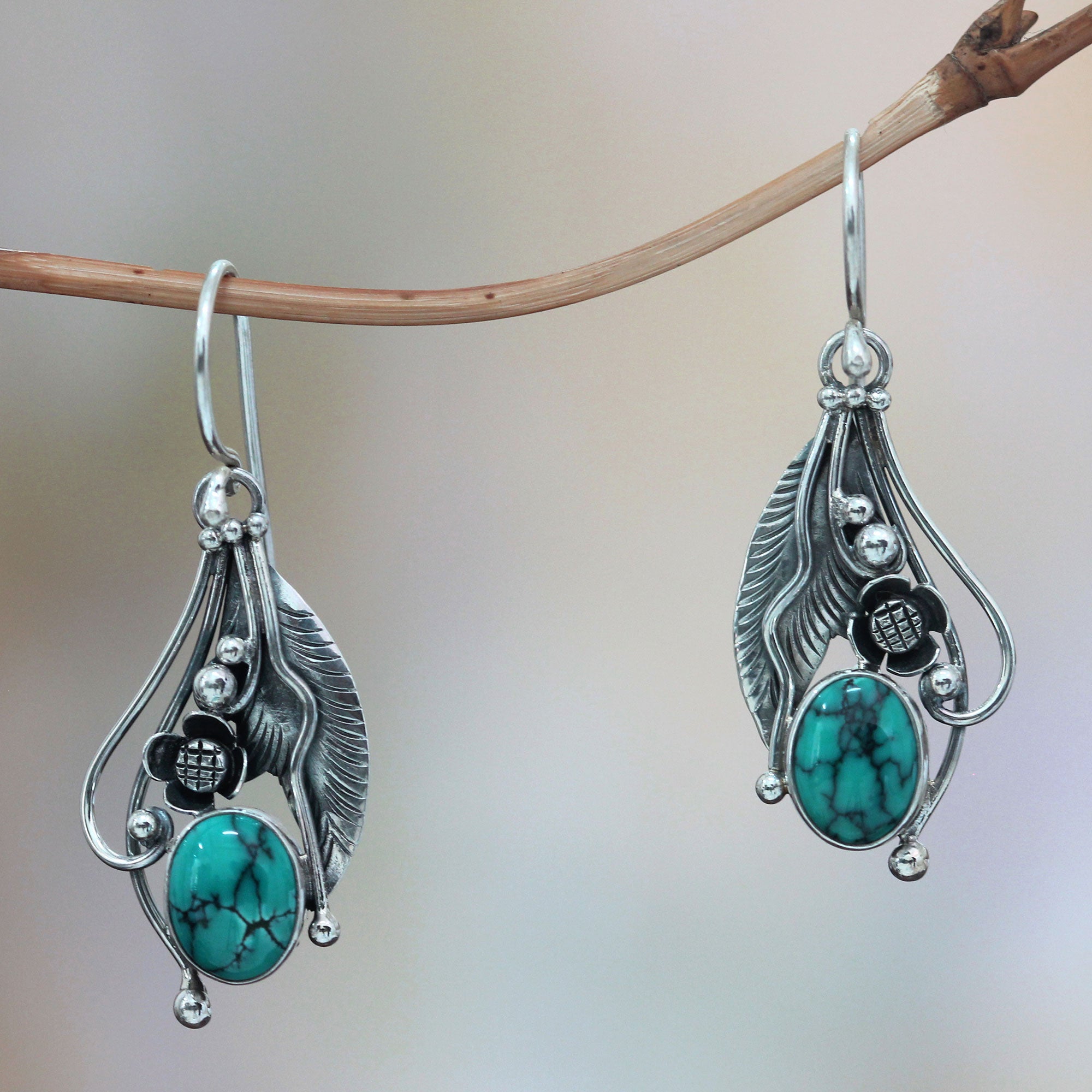 Premium Blue Sky Turquoise & Silver Dangle Earrings