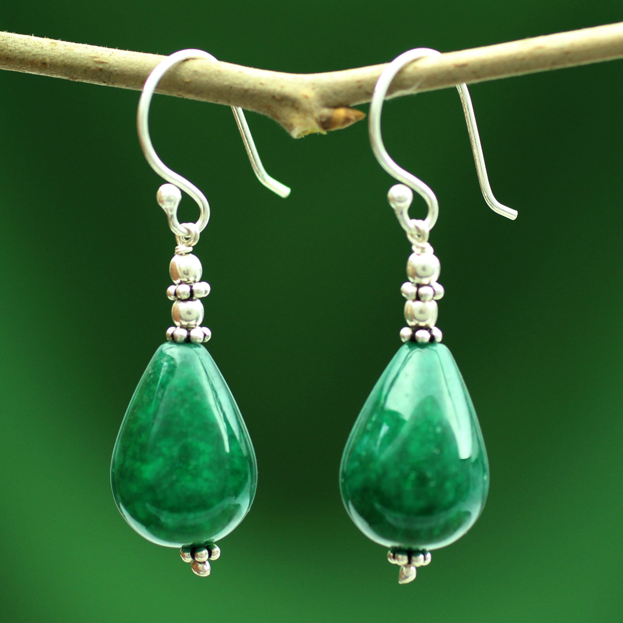 Premium Emerald Dewdrop Sterling Silver Earrings - Handcrafted Elegance