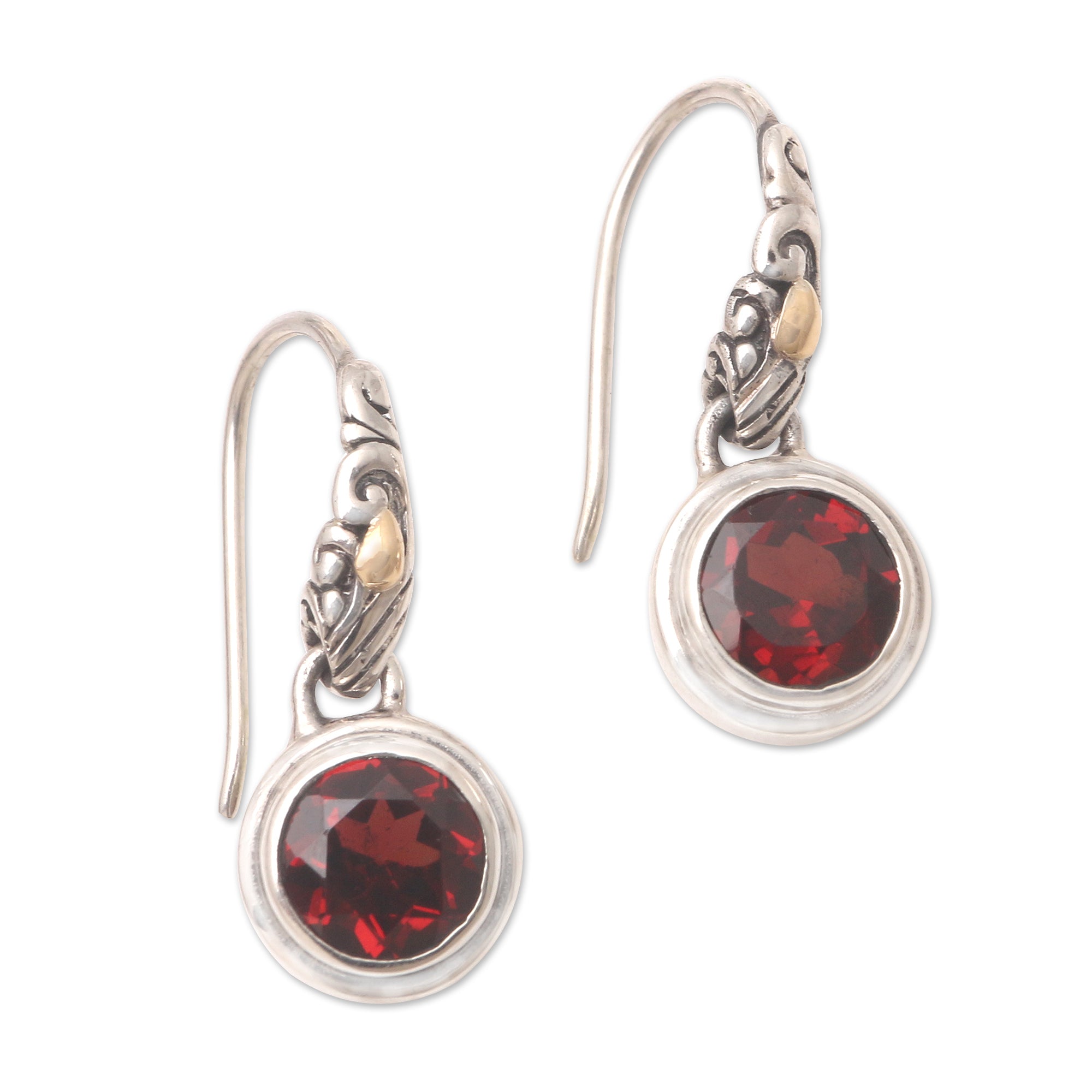 Premium Tropical Volcano Gold-Accented Garnet Dangle Earrings