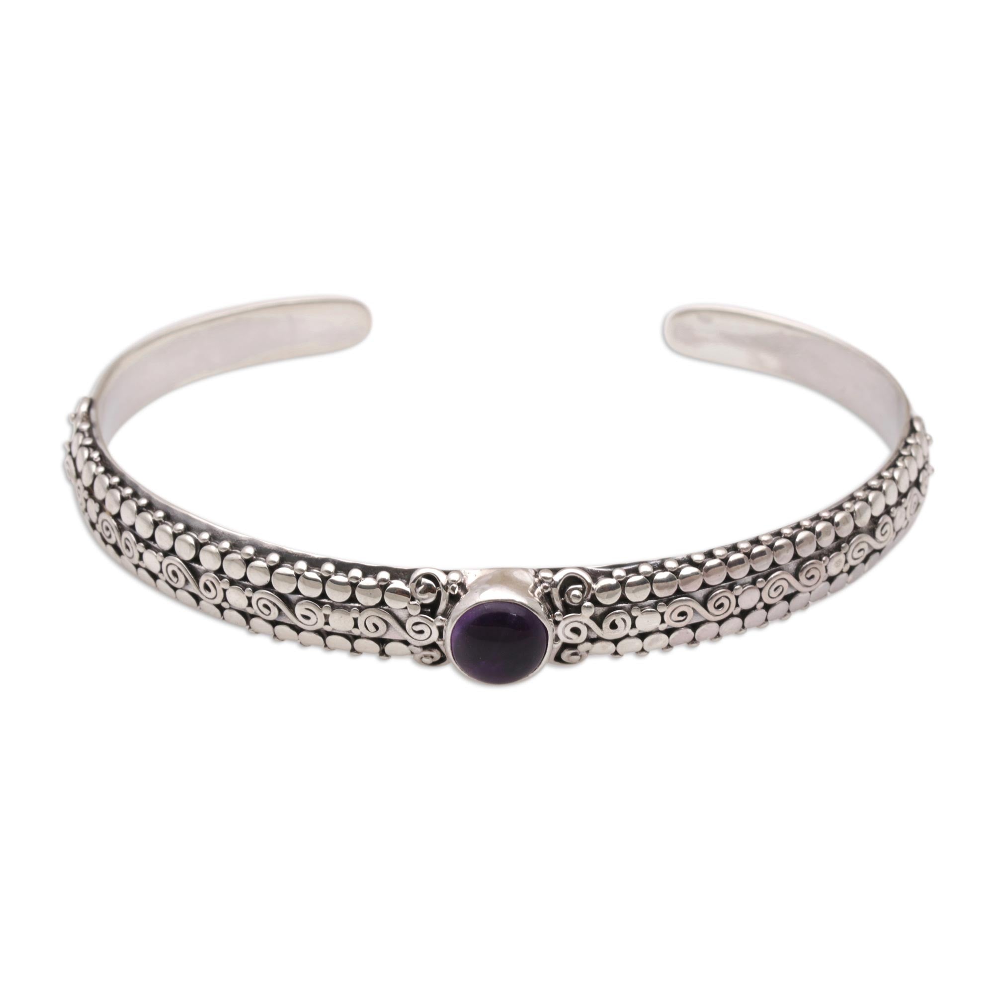 Premium Amethyst & Sterling Silver Cuff Bracelet - Handcrafted in Bali