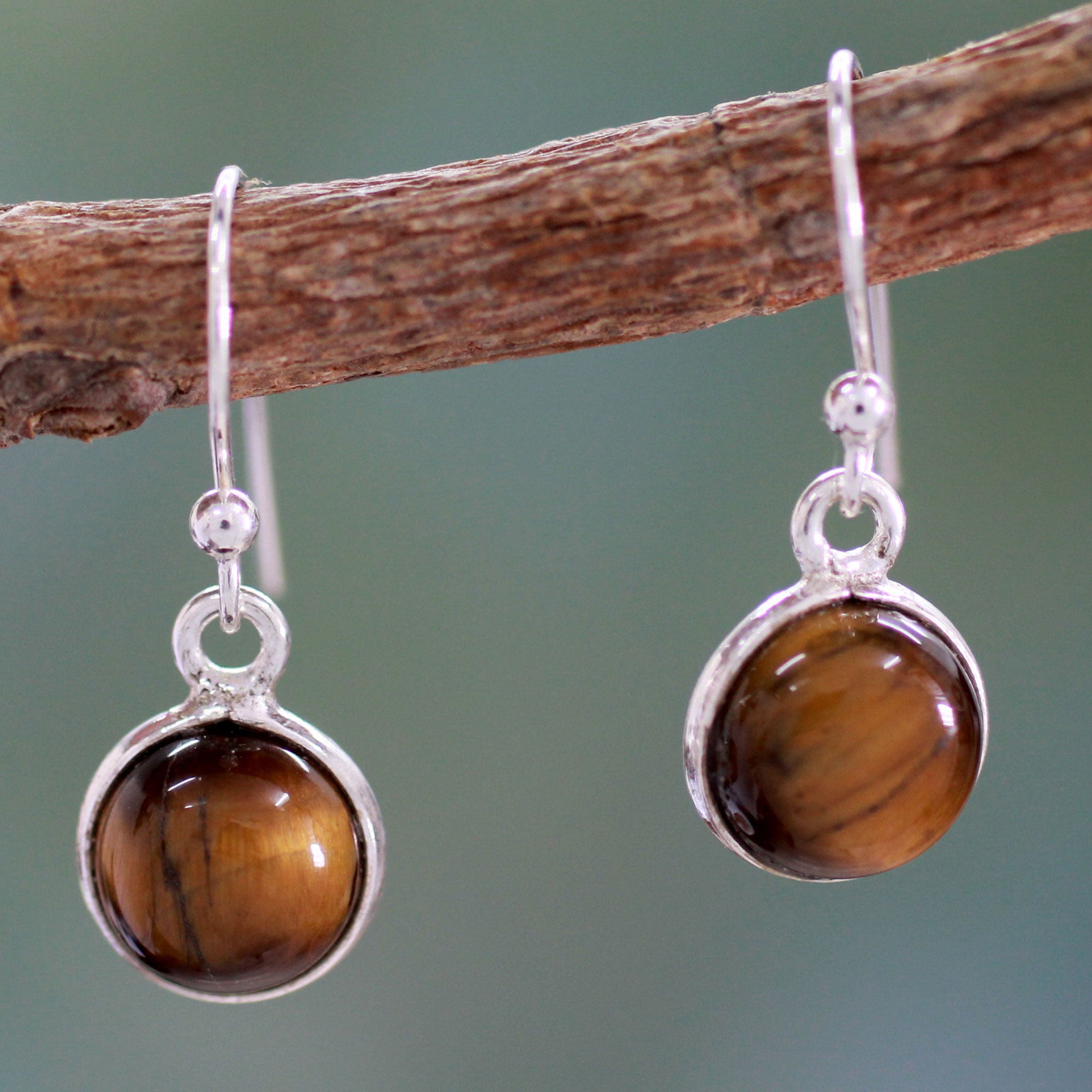 Premium Tiger's Eye Silver Dangle Earrings - Handcrafted Luck & Style