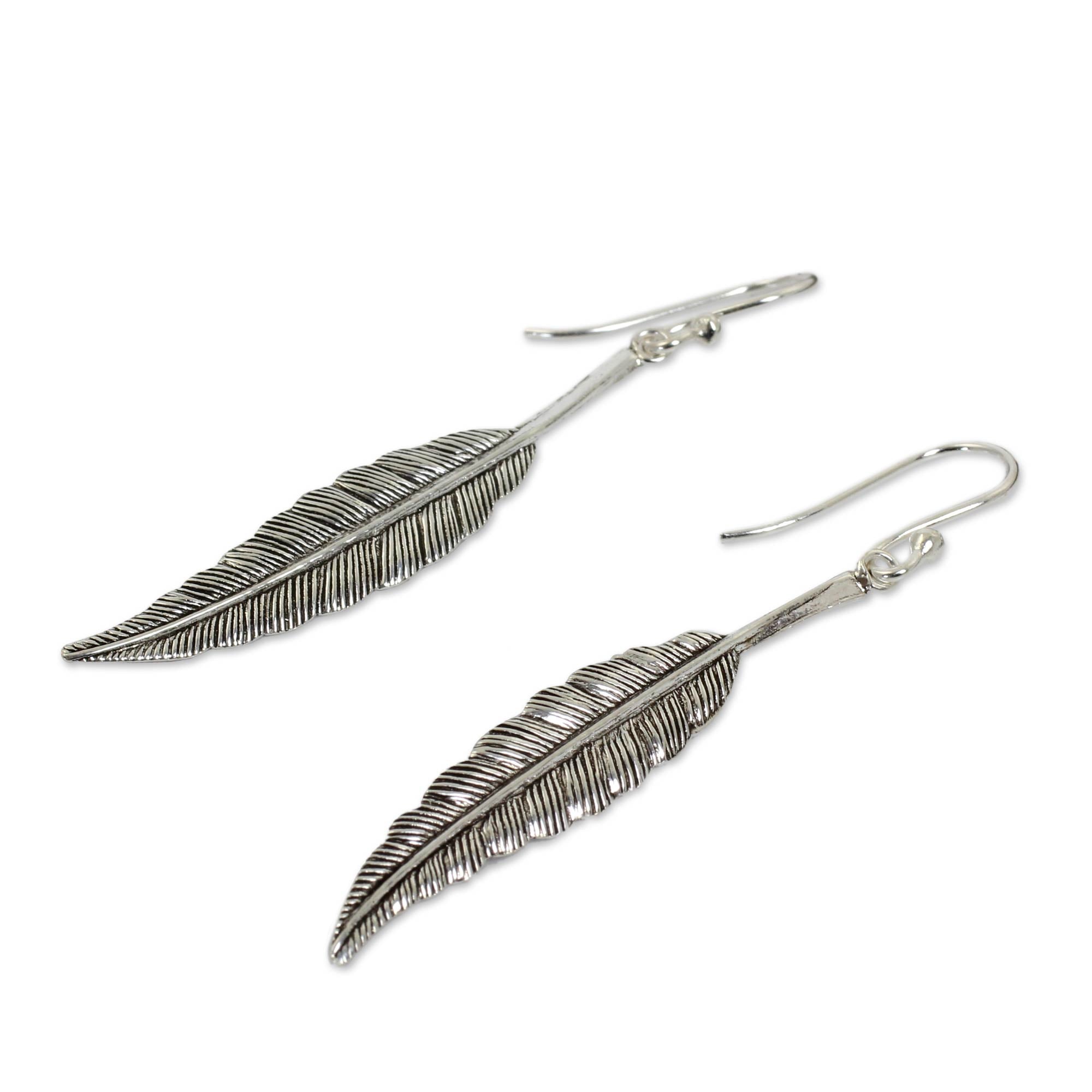 Premium Sterling Silver Feather Motif Earrings - Handcrafted Elegance