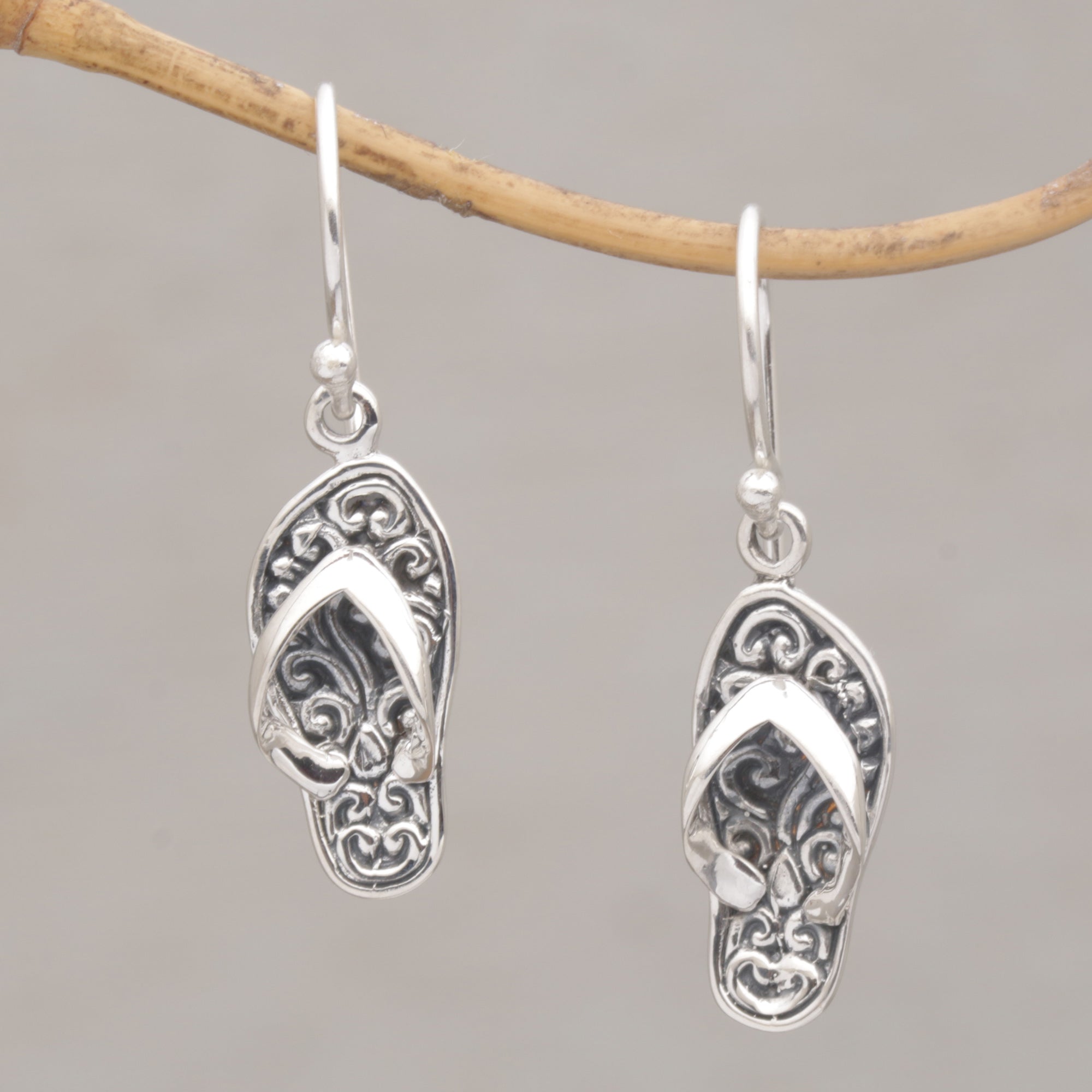 Premium Handmade Sterling Silver Sandal Dangle Earrings from Bali