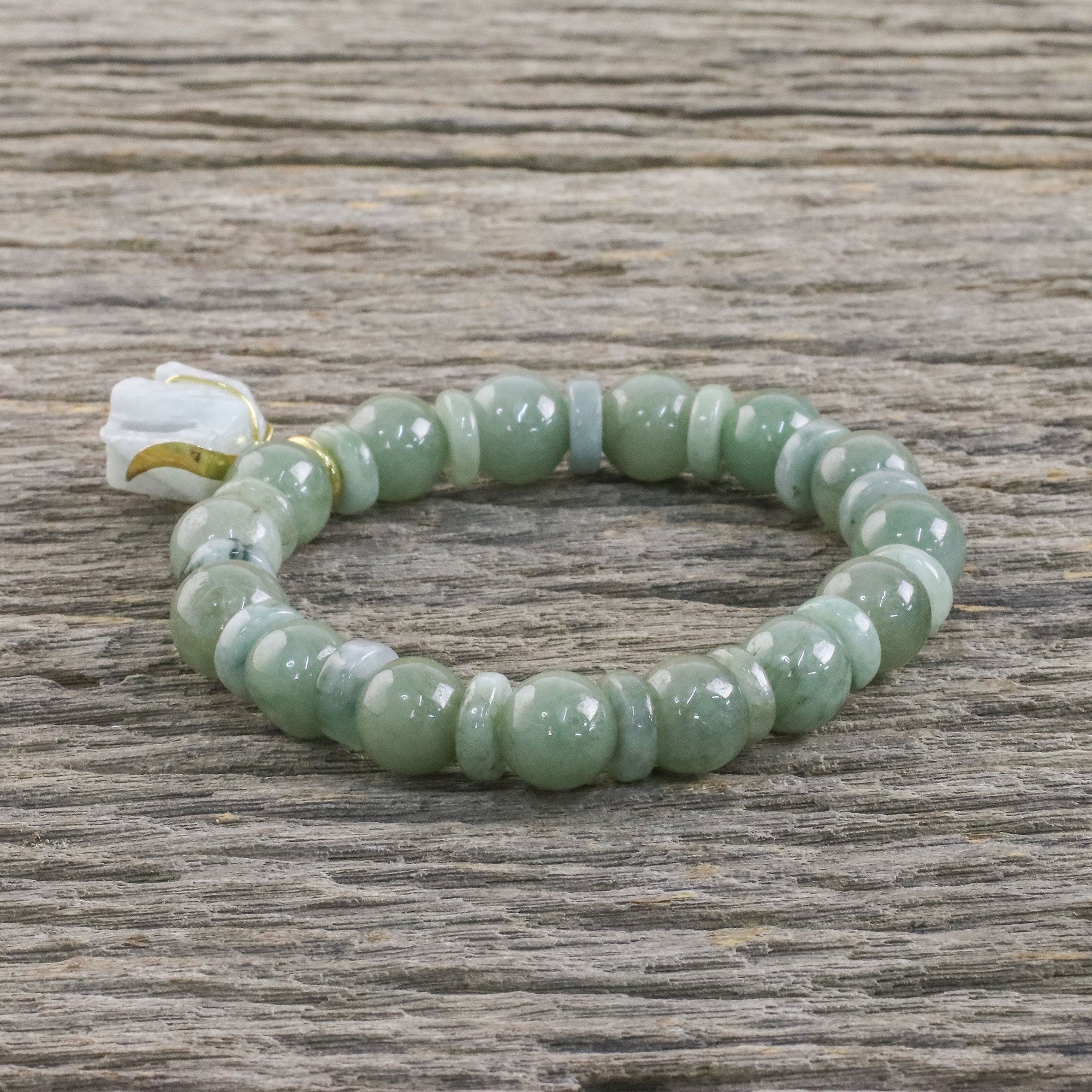 Premium Jade Elephant Gold Plated Beaded Bracelet - Handmade in Thailand