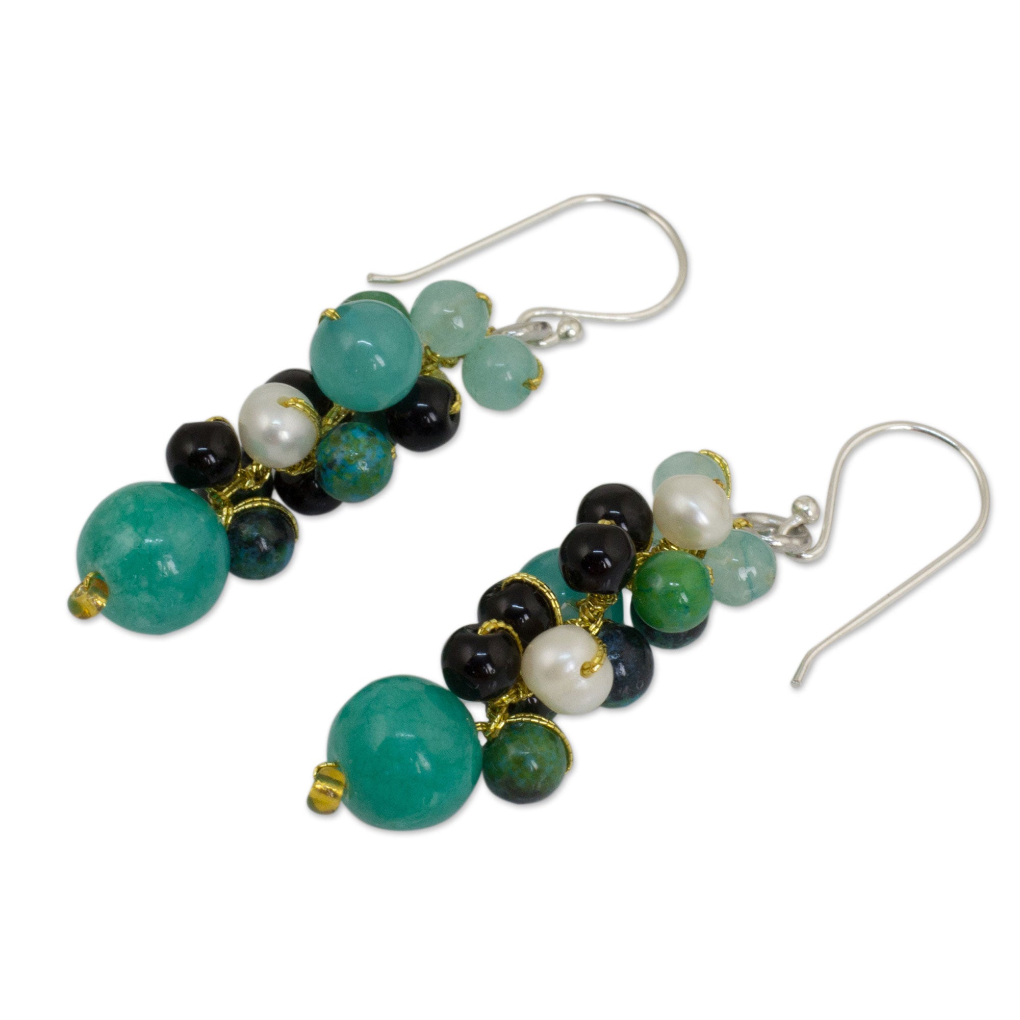 Premium Verdant Vineyard Thai Pearl & Green Agate Quartz Earrings