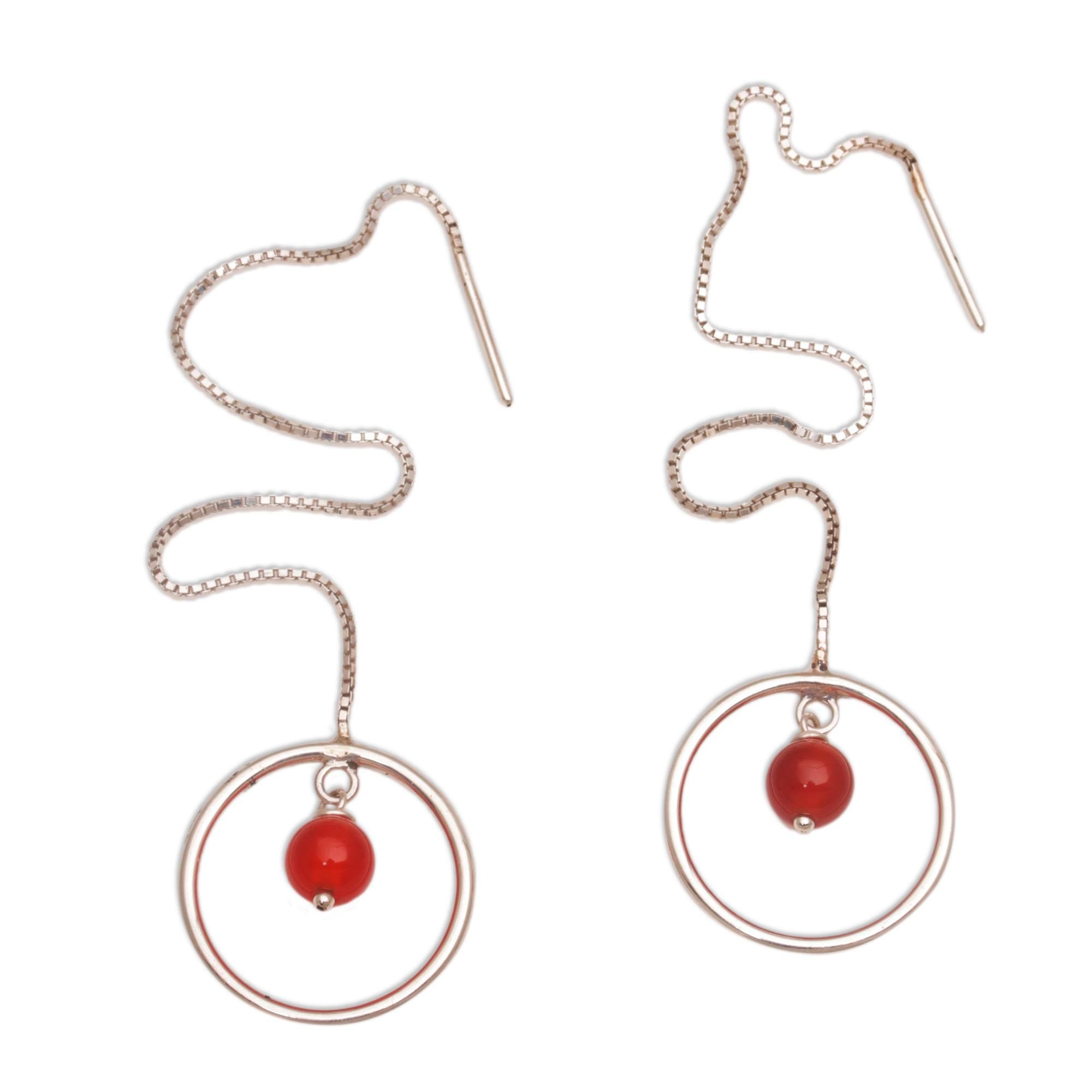 Premium Soulful Rings Carnelian Sterling Silver Threader Earrings - Handcrafted in Bali