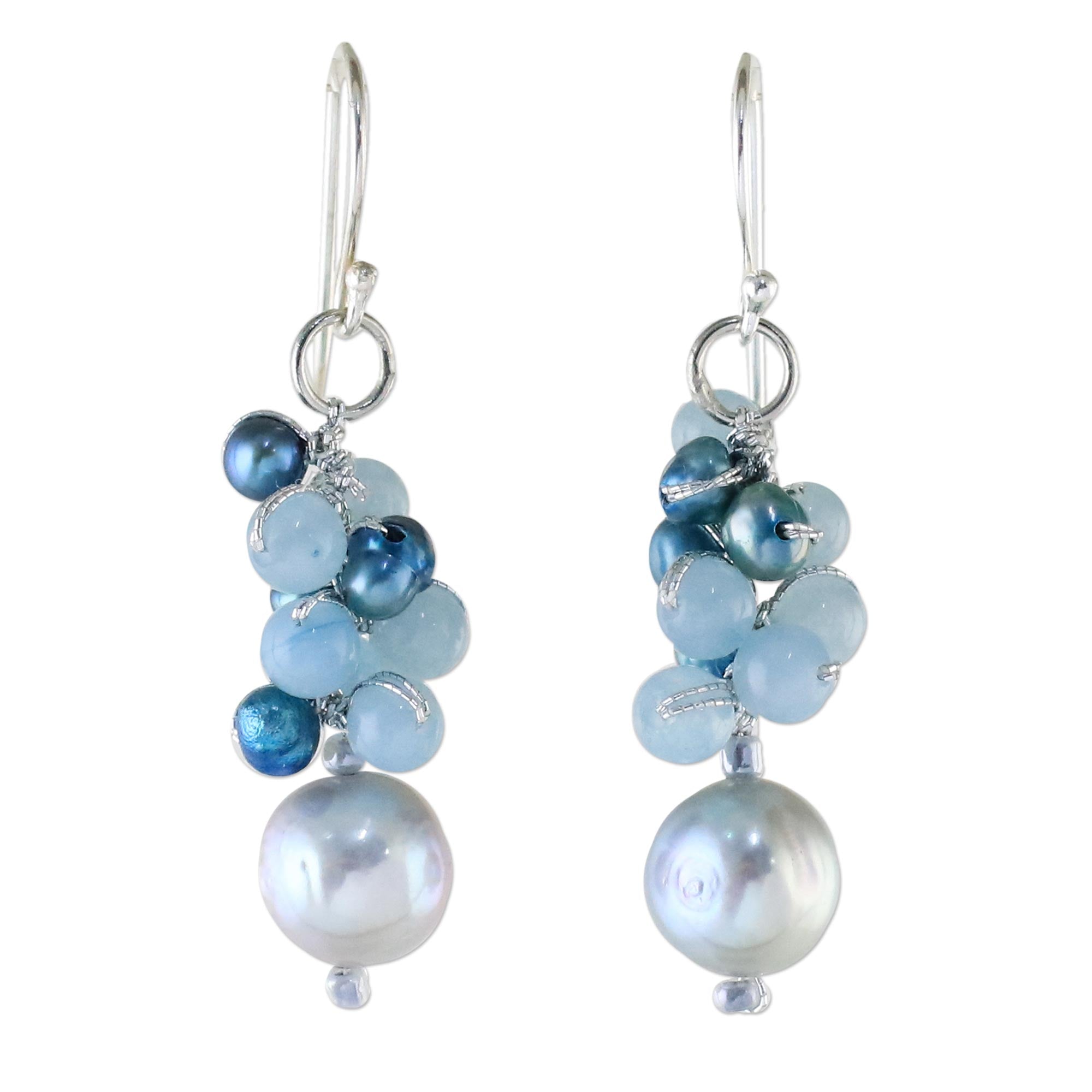 Premium Thai Elegance: Cultured Pearl & Quartz Dangle Earrings by Nareerat