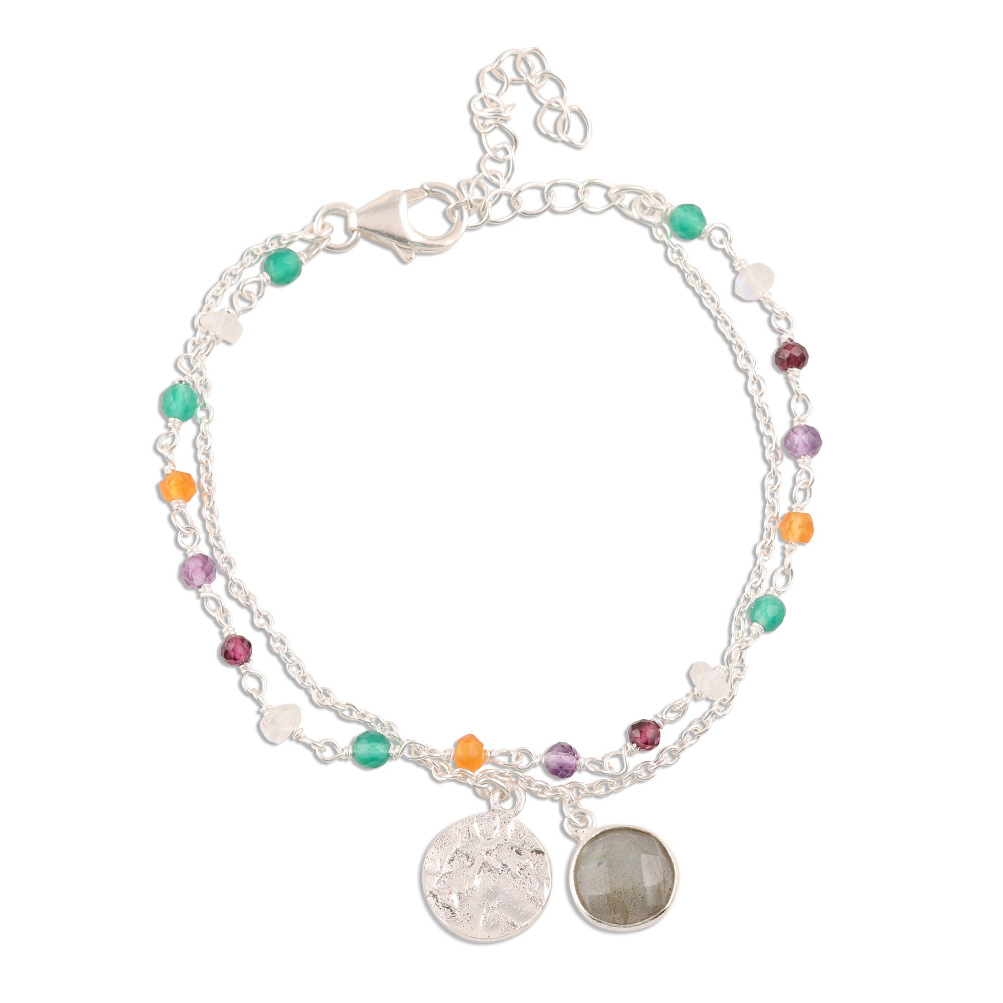 Premium Multi-Gemstone Sterling Silver Bracelet - Handcrafted in India