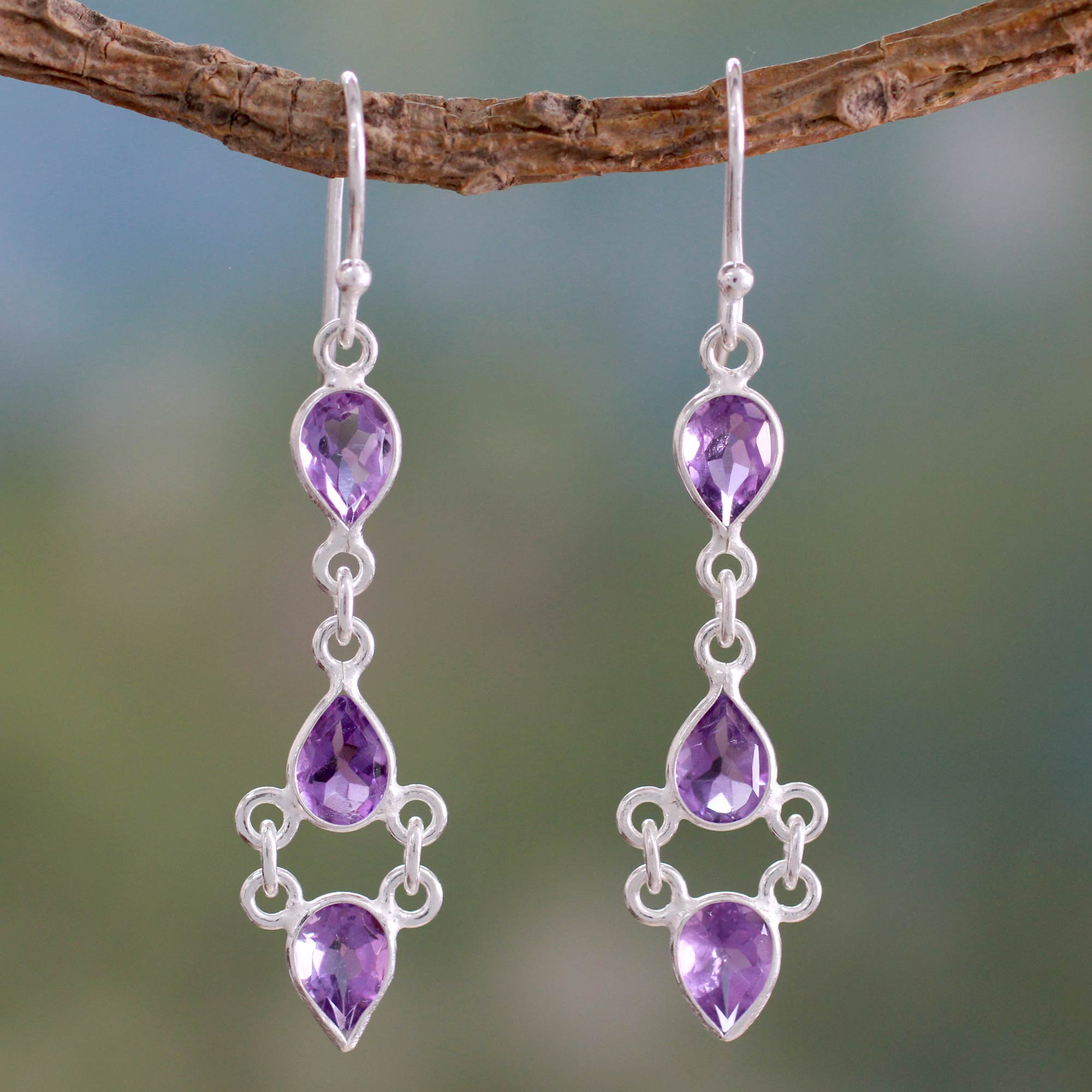 Premium Mystic Amethyst Sterling Silver Hook Earrings – Handcrafted Elegance