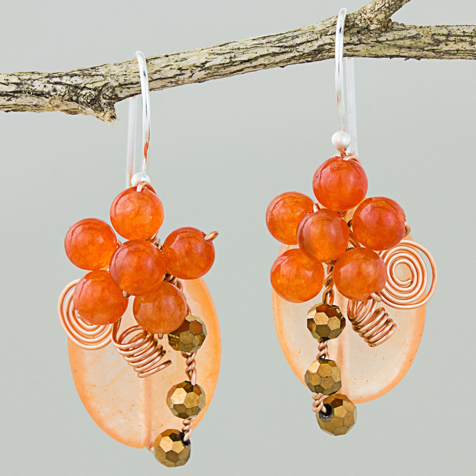 Premium Orange Quartz Silver Beaded Earrings - Garden Bliss Collection