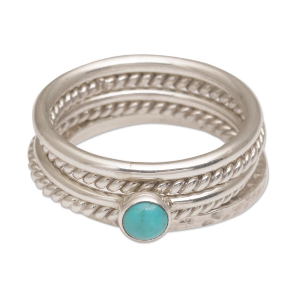 Premium Alignment Handmade 925 Sterling Silver Turquoise Stacking Ring Set