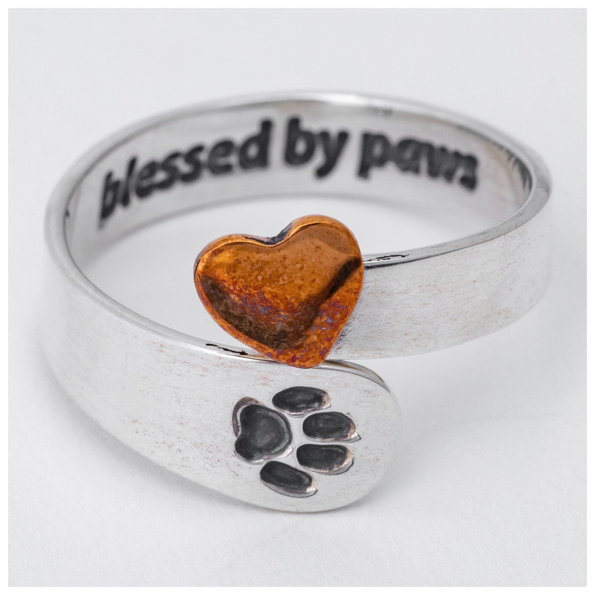 Premium Sterling Silver 'Blessed by Paws' Adjustable Ring