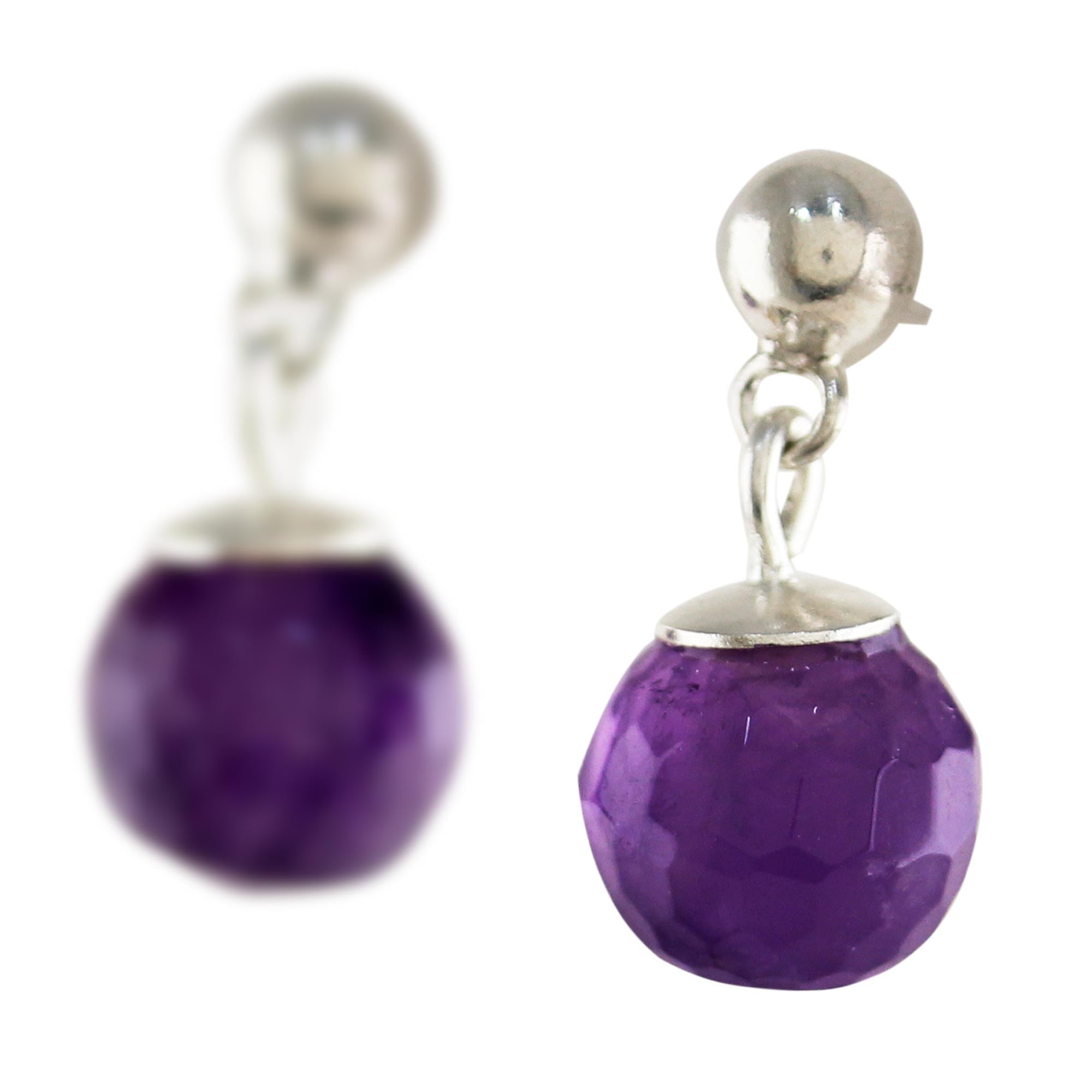 Premium Romantic Night Faceted Amethyst Sterling Silver Dangle Earrings - Handcrafted in Thailand