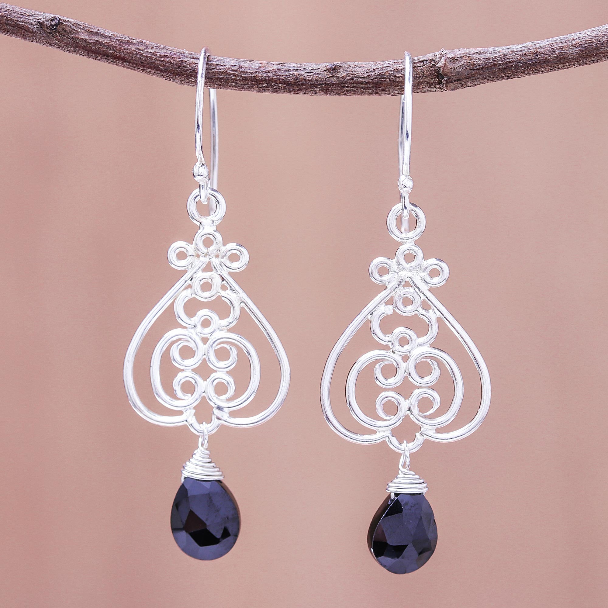 Premium Swirling Beauty Onyx Dangle Earrings - Handcrafted in Thailand