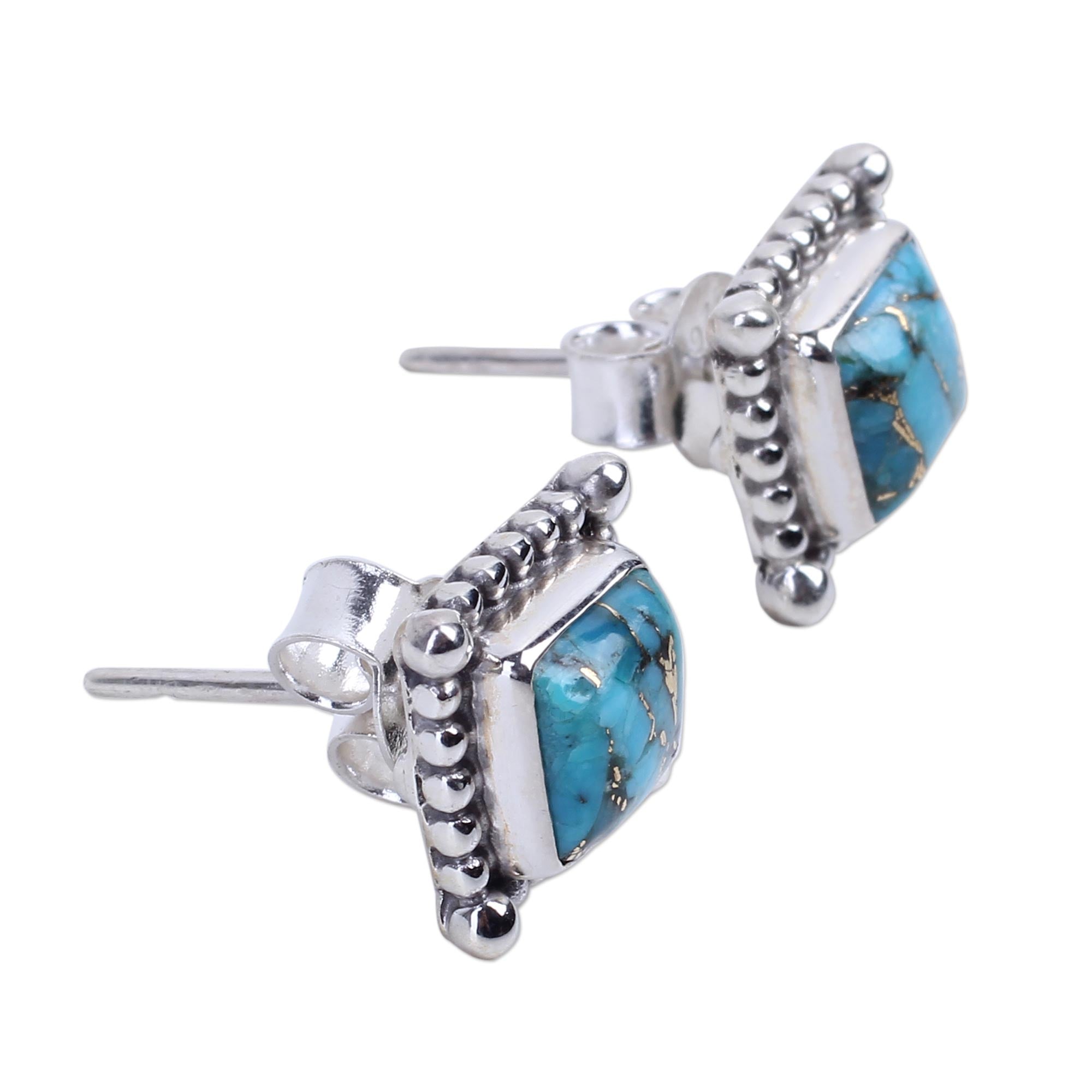 Premium Turquoise Sterling Silver Stud Earrings - Handcrafted Elegance