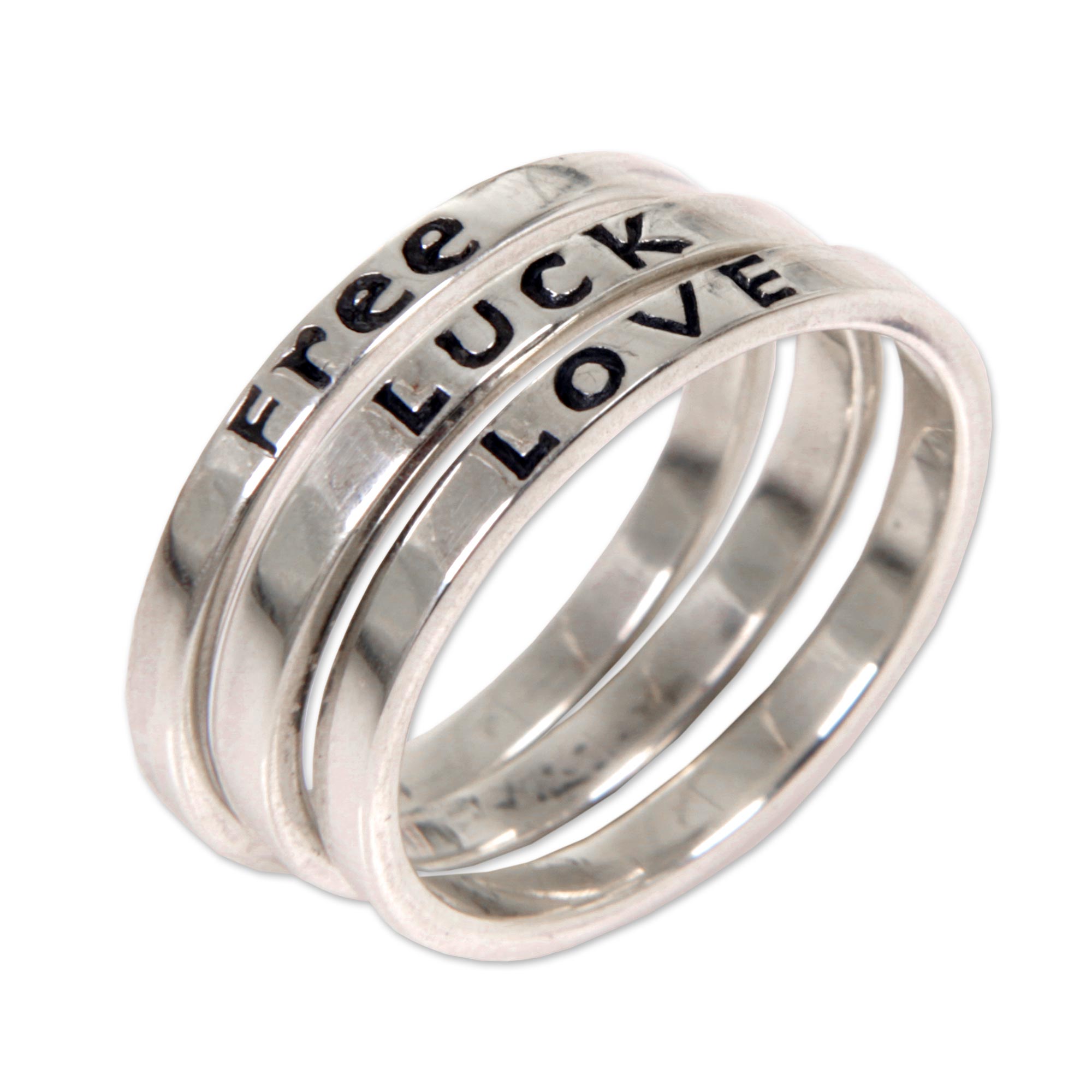 Premium Balinese Silver Stacking Rings - Free, Love, Luck (Set of 3)