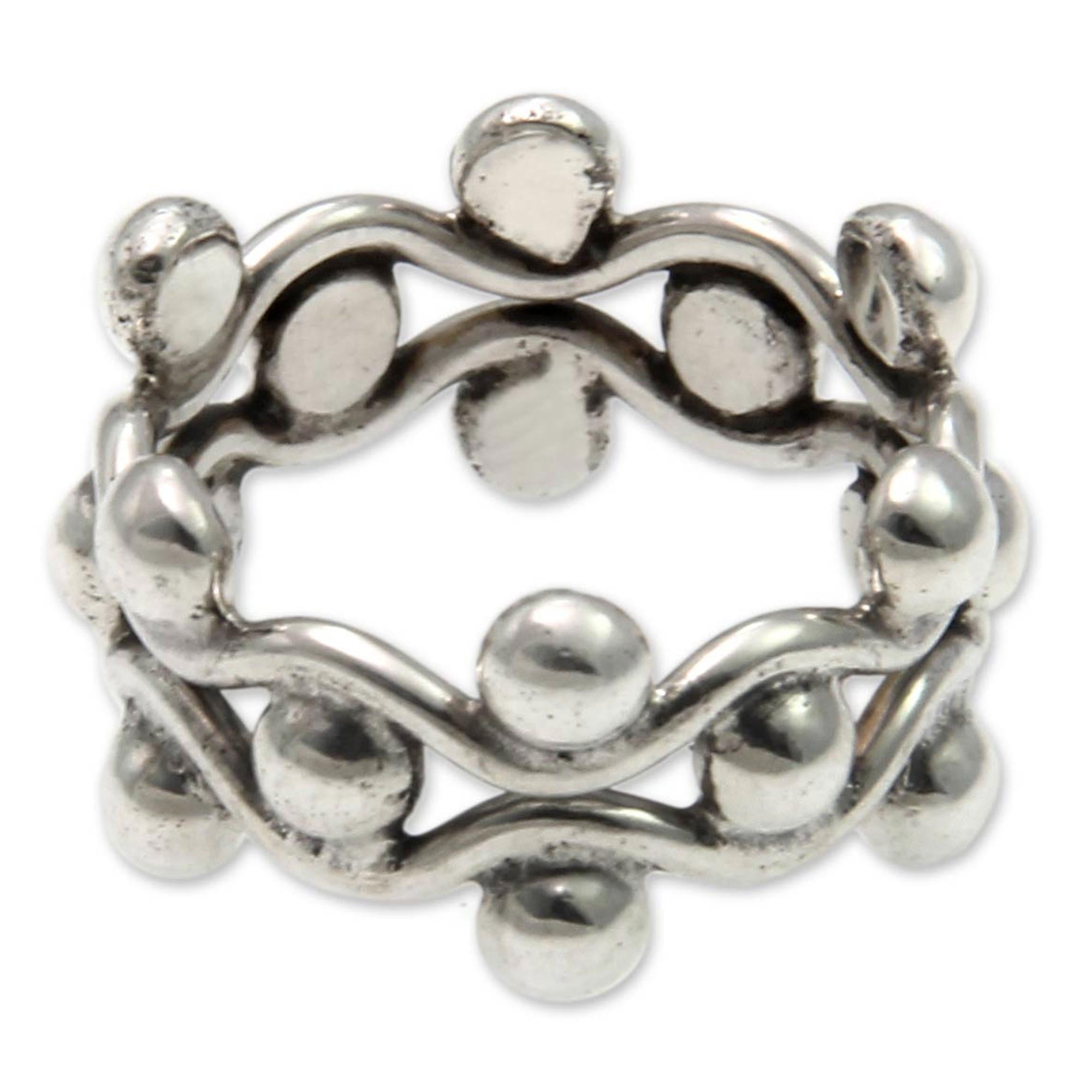 Premium Floral Buds Sterling Silver Band Ring - Handcrafted Elegance