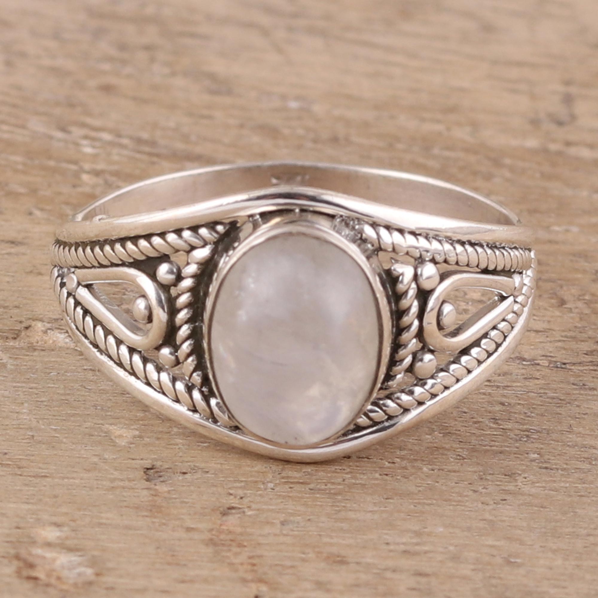 Premium Oval Rainbow Moonstone Cocktail Ring – Handcrafted Sterling Silver Jewelry