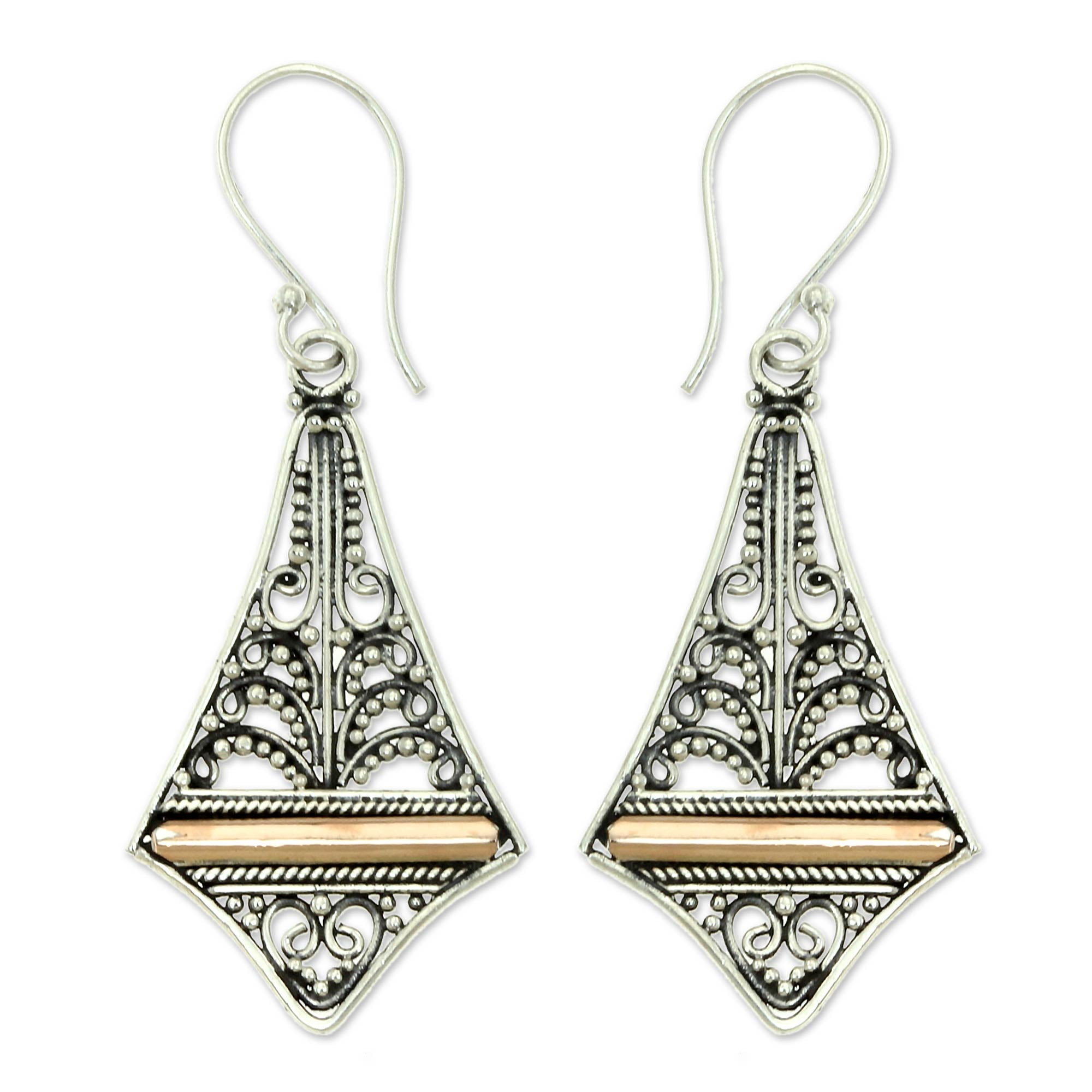 Premium Kuta Kite Dangle Earrings – Gold Accented Sterling Silver