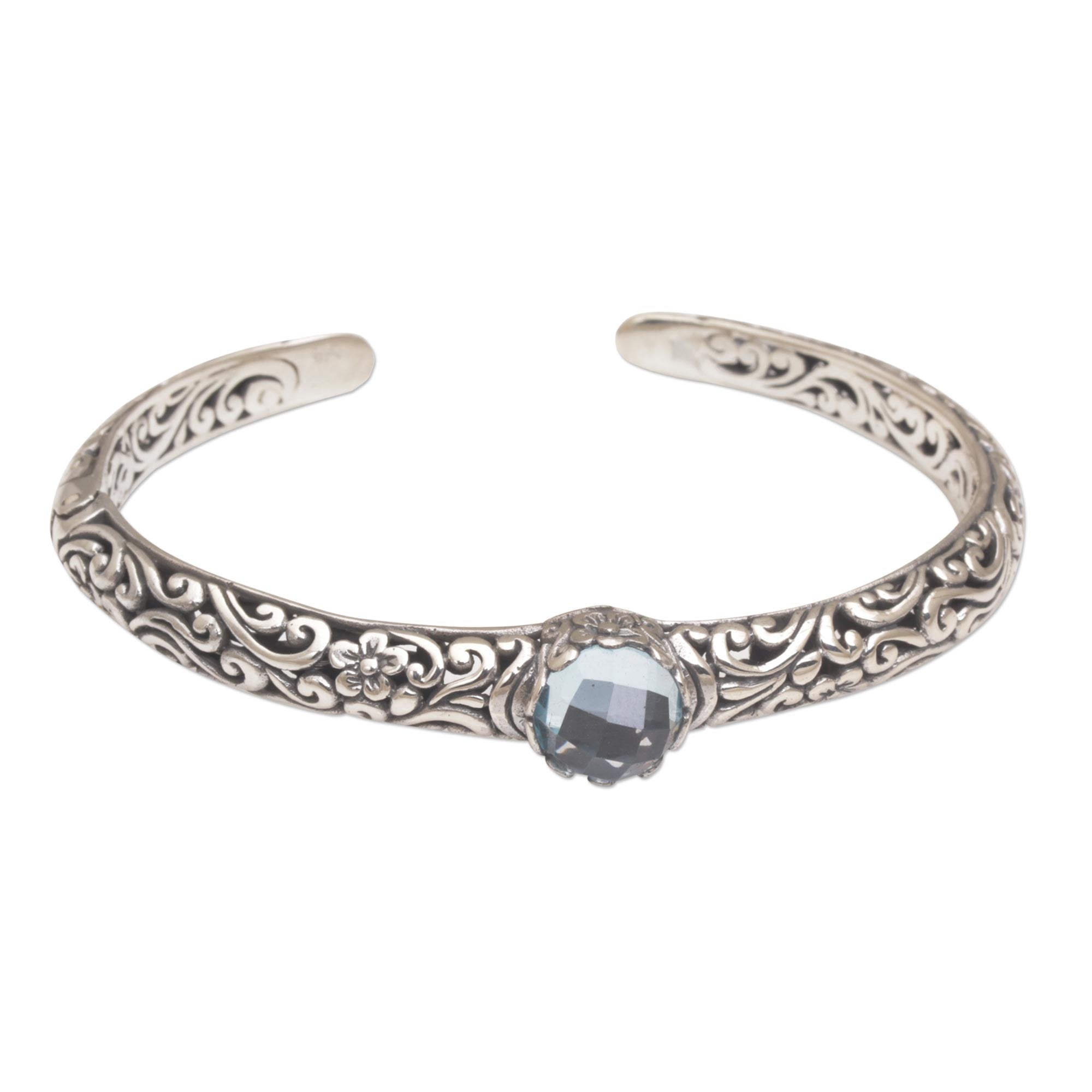 Premium Blue Topaz Sterling Silver Cuff Bracelet - Handcrafted Elegance