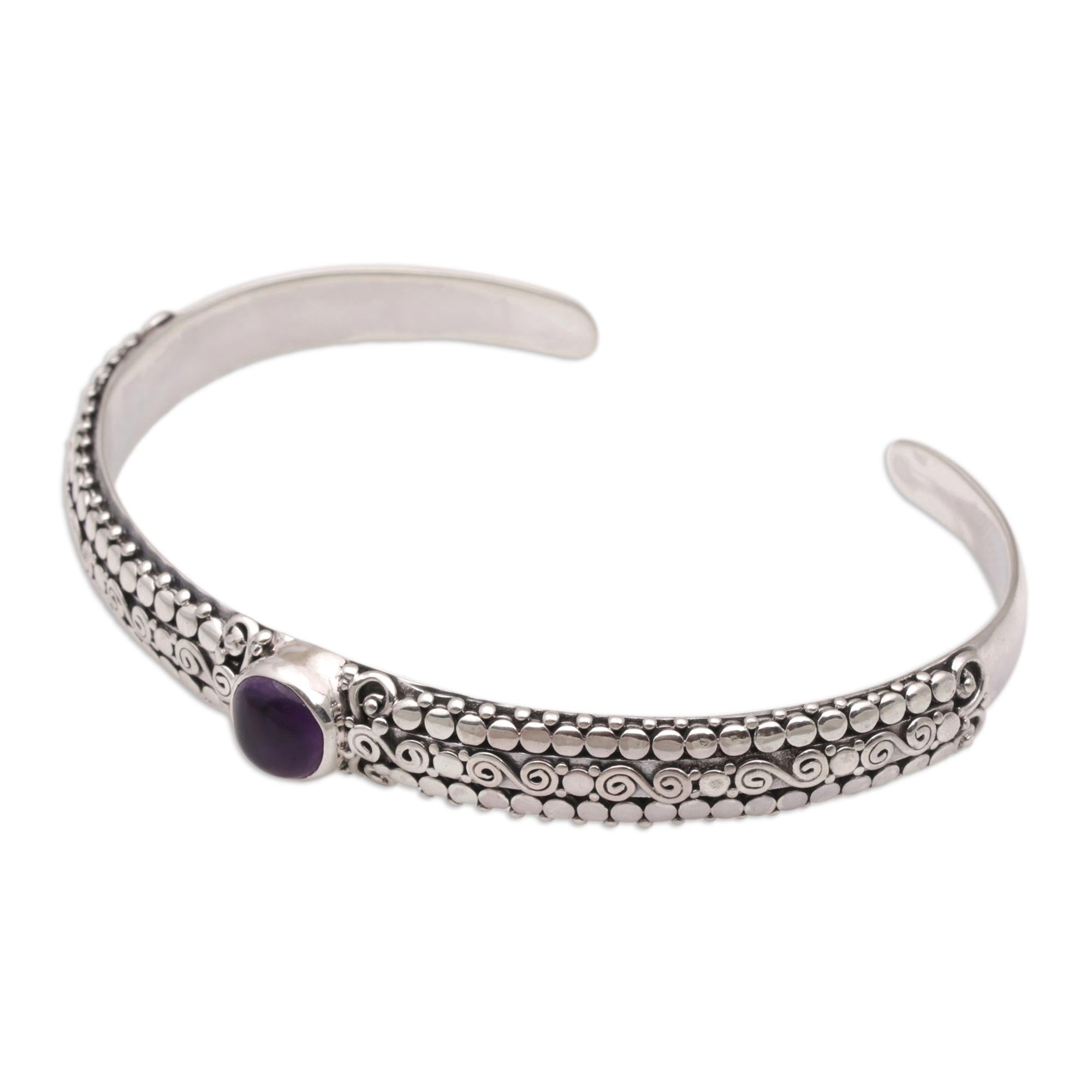 Premium Amethyst & Sterling Silver Cuff Bracelet - Handcrafted in Bali