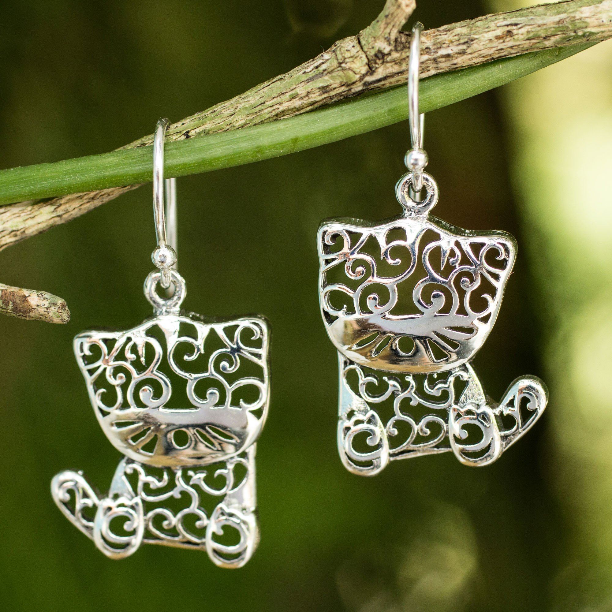 Premium Sterling Silver Filigree Kitten Earrings