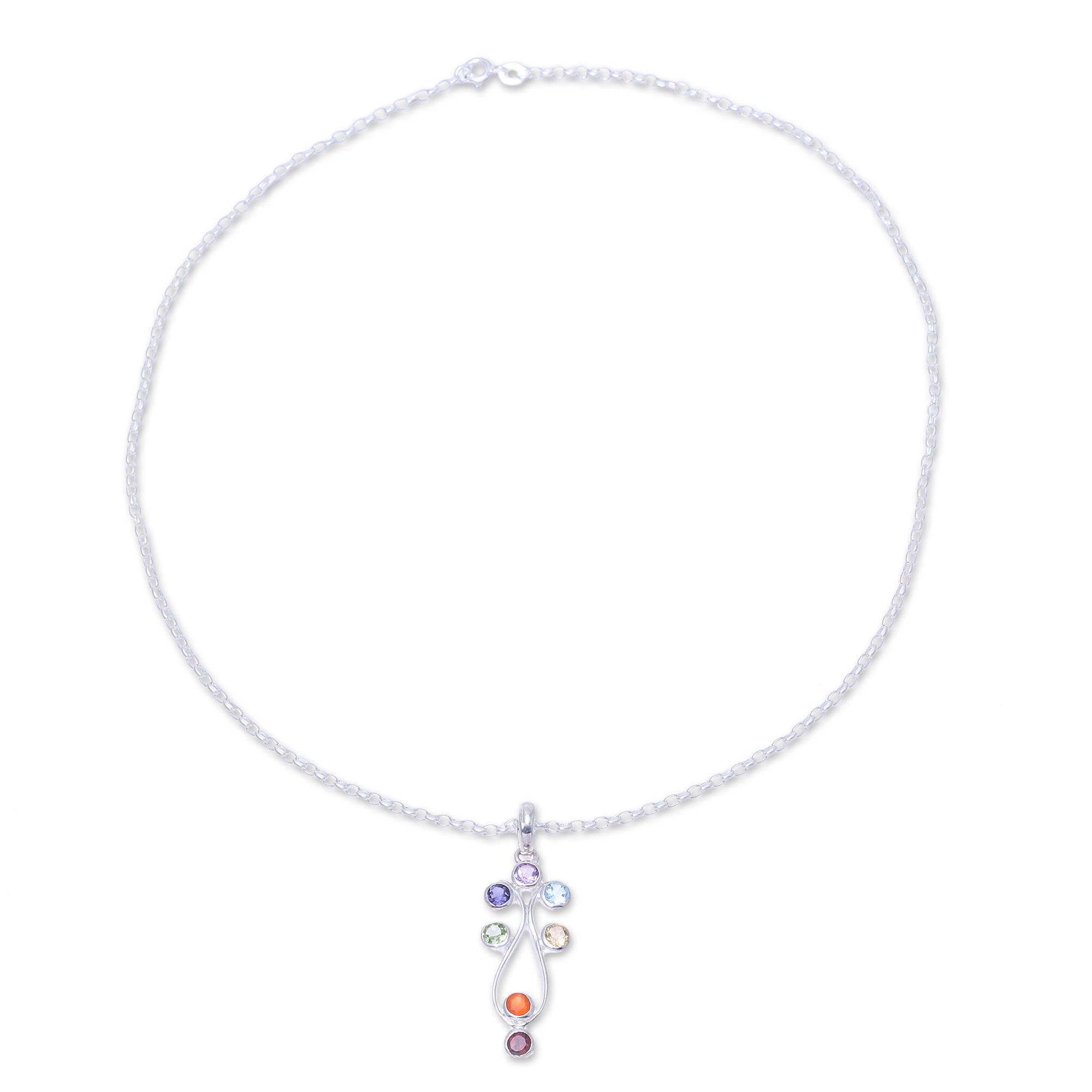 Premium Chakra Harmony Sterling Silver & Multi-Gemstone Pendant Necklace