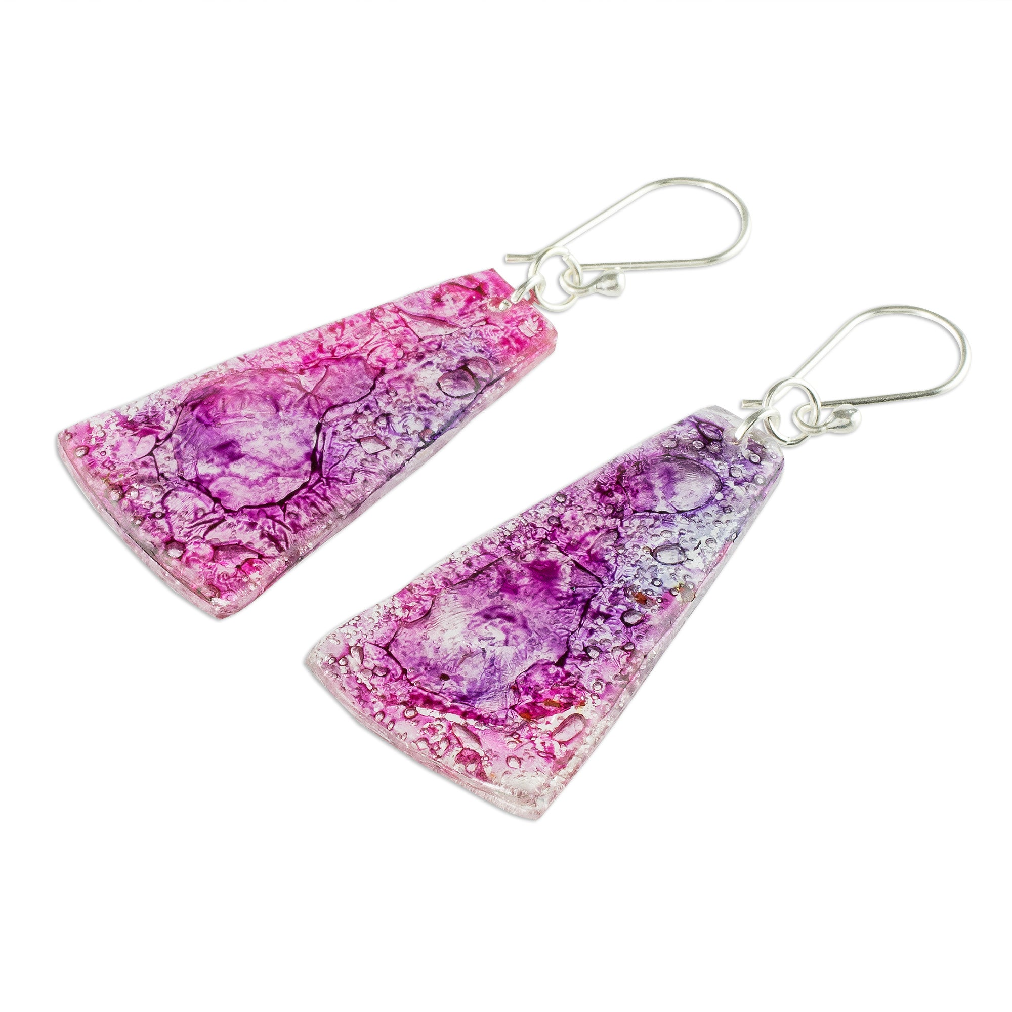 Premium Orchid Polygons Recycled CD Dangle Earrings – Eco-Chic Pink & Purple