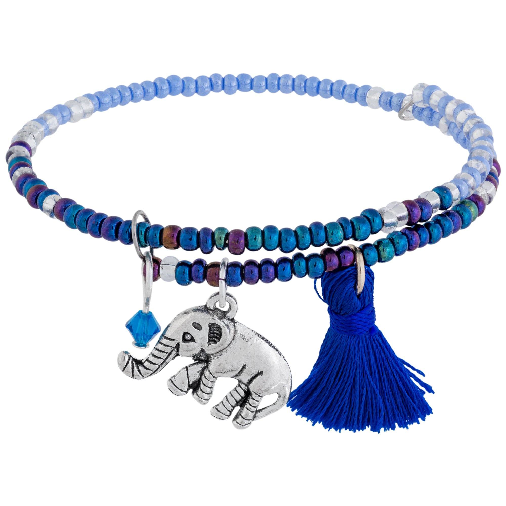 Premium Fair Trade Beaded Blue Elephant Adjustable Bracelet - Handmade in Haiti