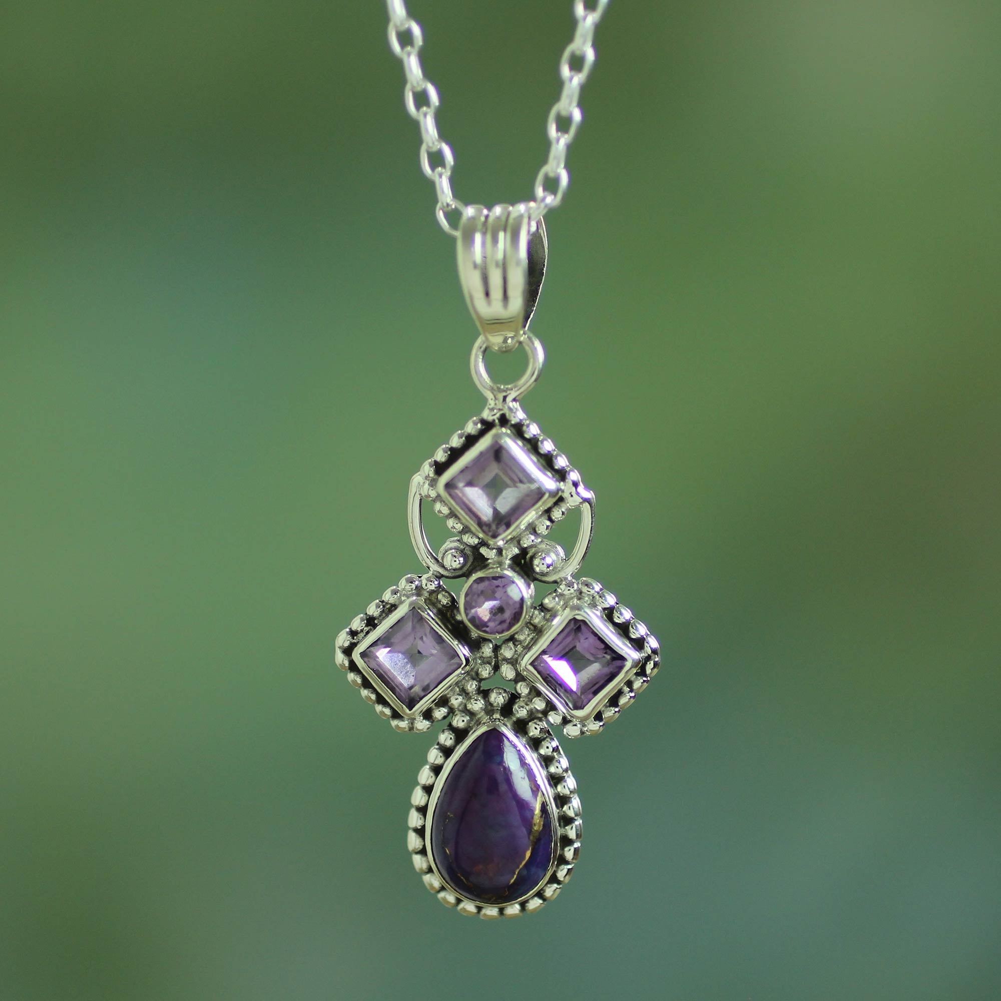 Premium Geometric Amethyst Pendant Necklace - Handcrafted Lilac Illusion Design