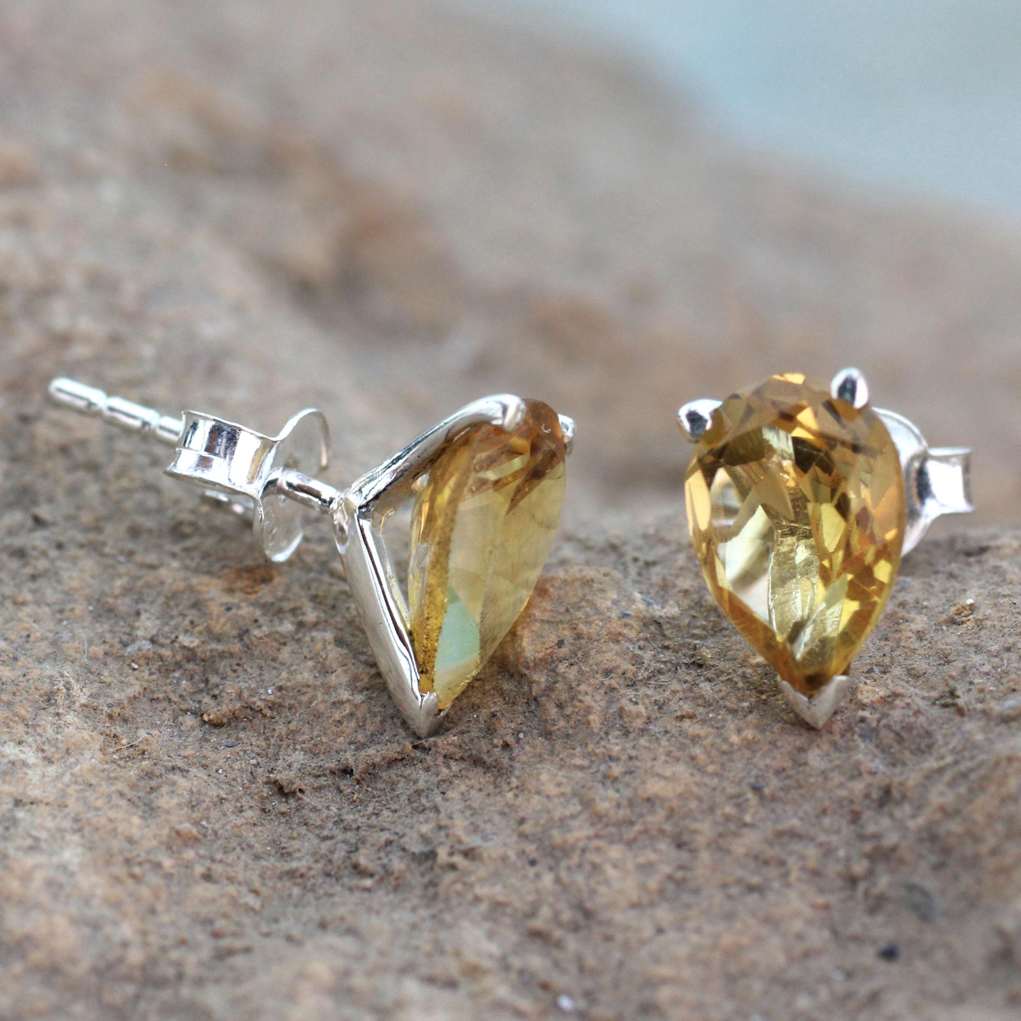 Premium Citrine Sterling Silver Stud Earrings - November Birthstone Jewelry