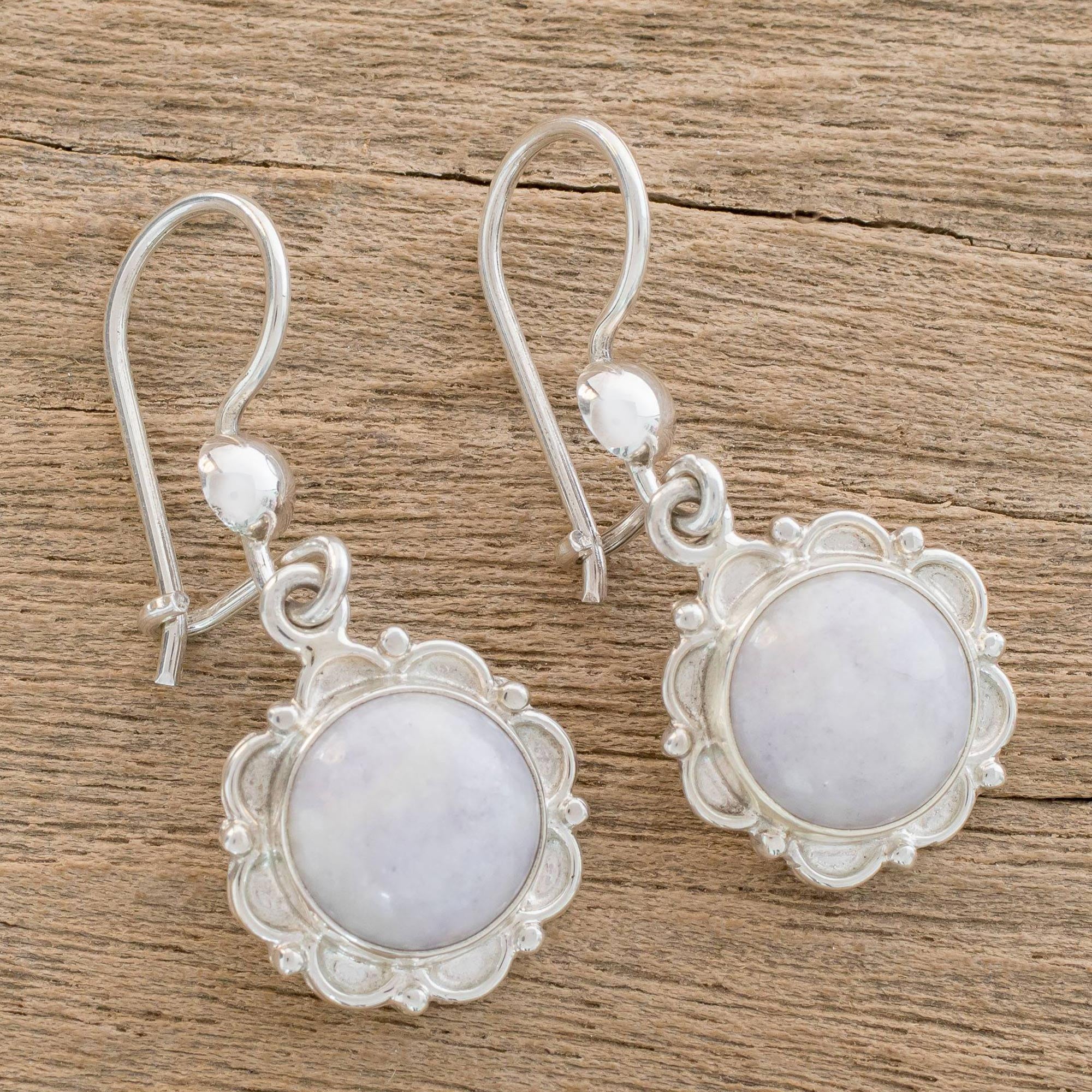 Premium Lilac Jade Silver Dangle Earrings - Handcrafted Elegance