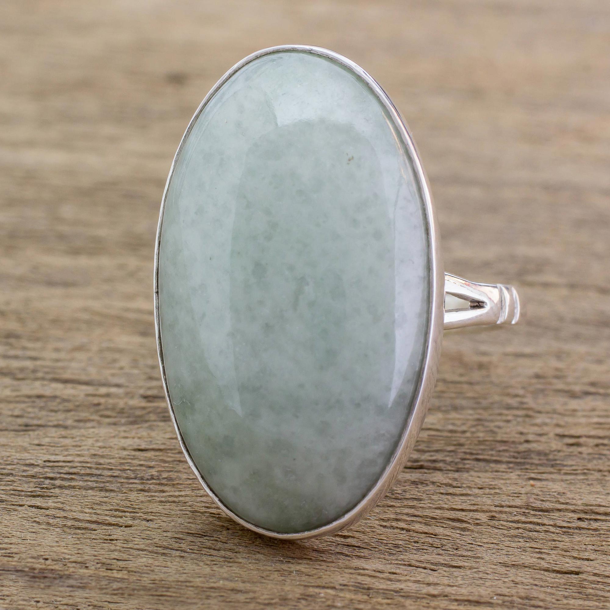 Premium Minimalist Jade and Silver Ring – Handcrafted Elegance in Pale Green