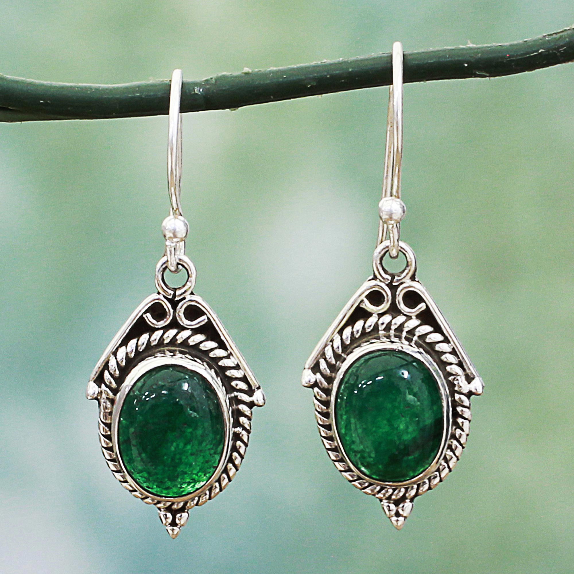 Premium Handcrafted Sterling Silver Green Onyx Dangle Earrings | Traditional Indian Jewelry