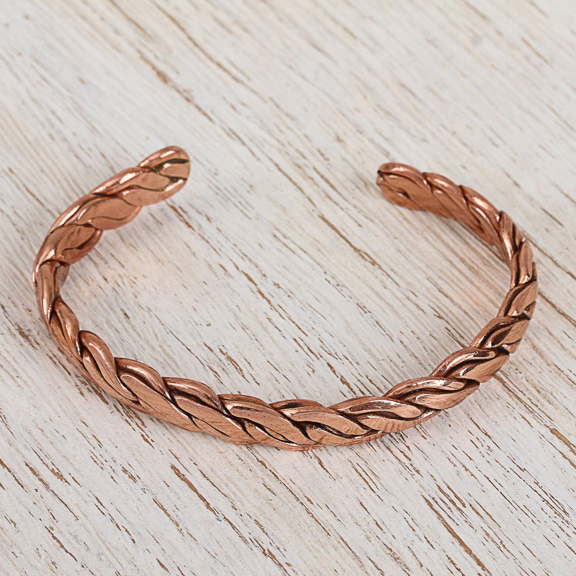 Premium Handcrafted Copper Rope Cuff Bracelet - Mexican Artisan Design