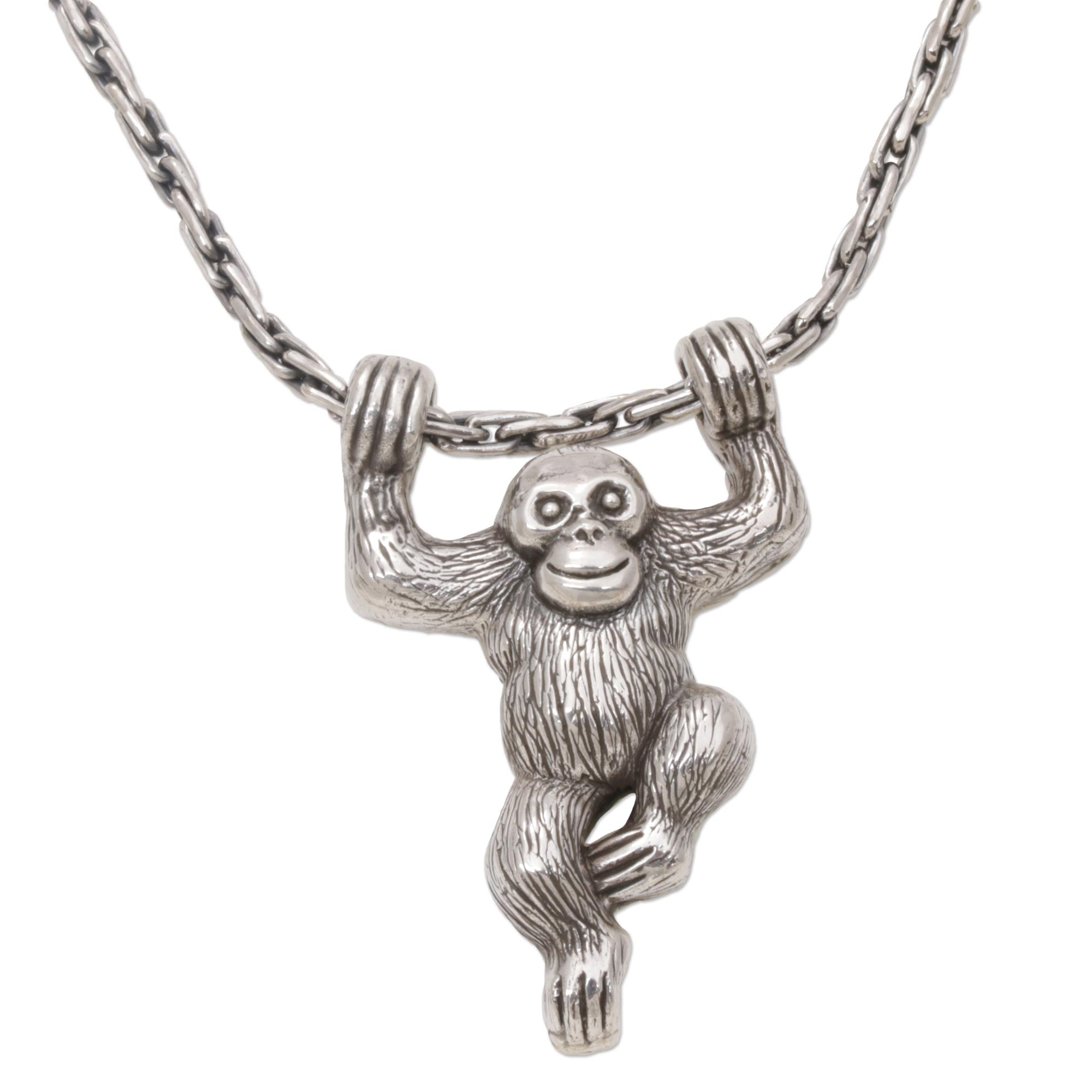 Premium Sterling Silver Monkey Charm Necklace - Handcrafted Unisex Design