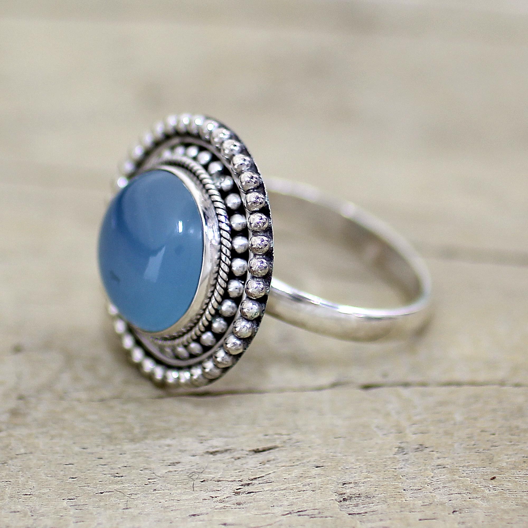 Premium Azure Skies Blue Chalcedony & Sterling Silver Cocktail Ring