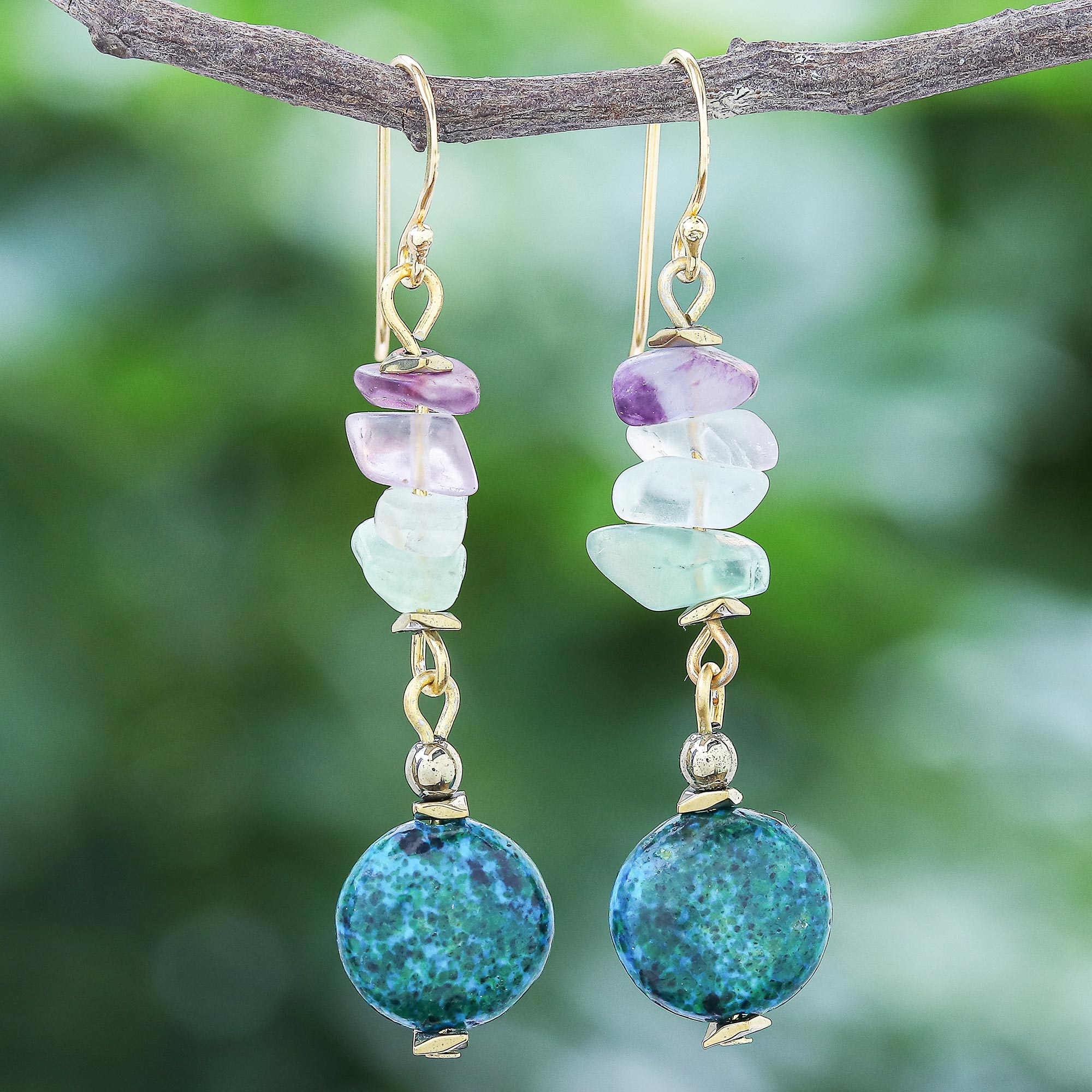 Premium Venus Garden Handcrafted Gold-Plated Multi-Gemstone Dangle Earrings