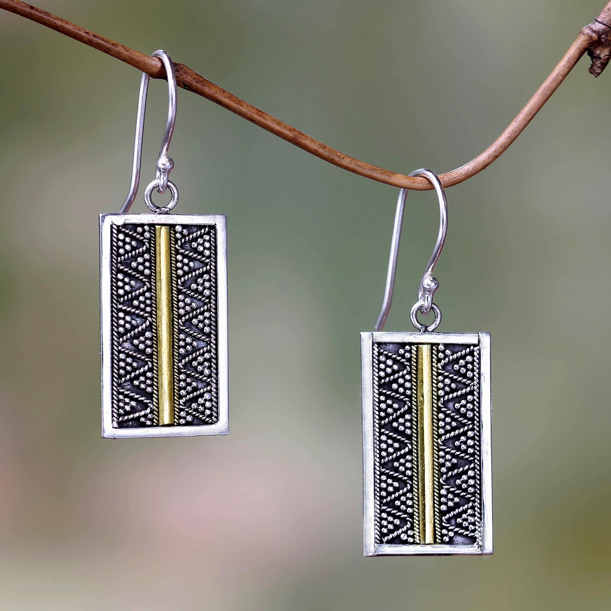 Premium Fair Trade Silver Earrings with 18k Gold Accents - Temple Gate Collection
