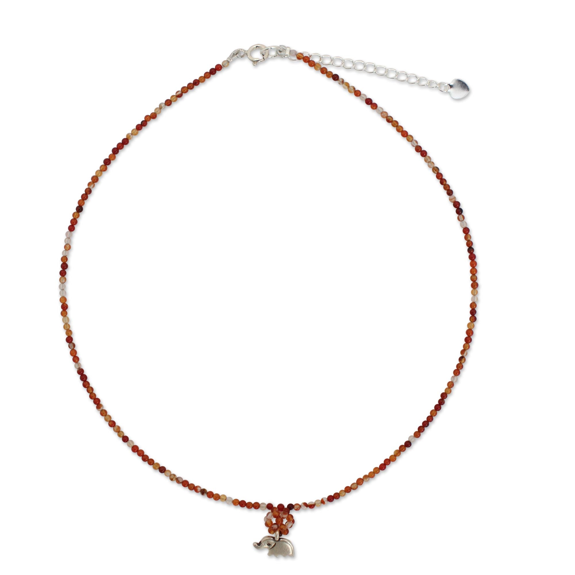 Premium Handmade Carnelian Elephant Necklace - Sterling Silver Charm