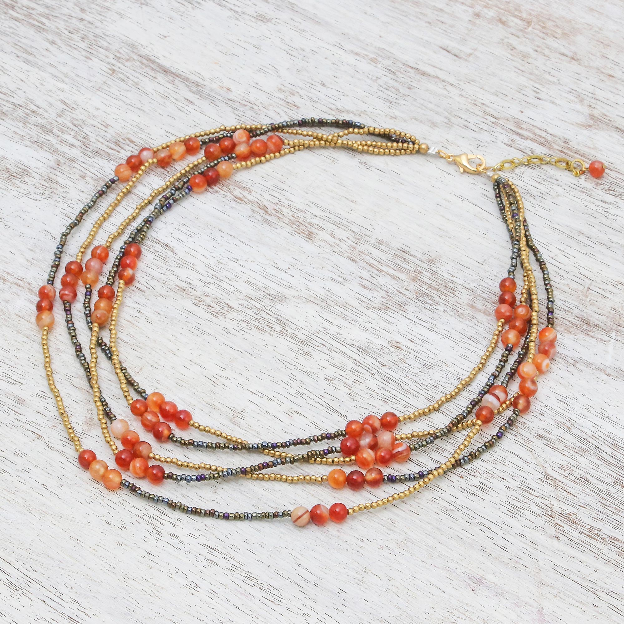 Premium Boho Carnelian Necklace - Handcrafted Red-Orange Beaded Elegance