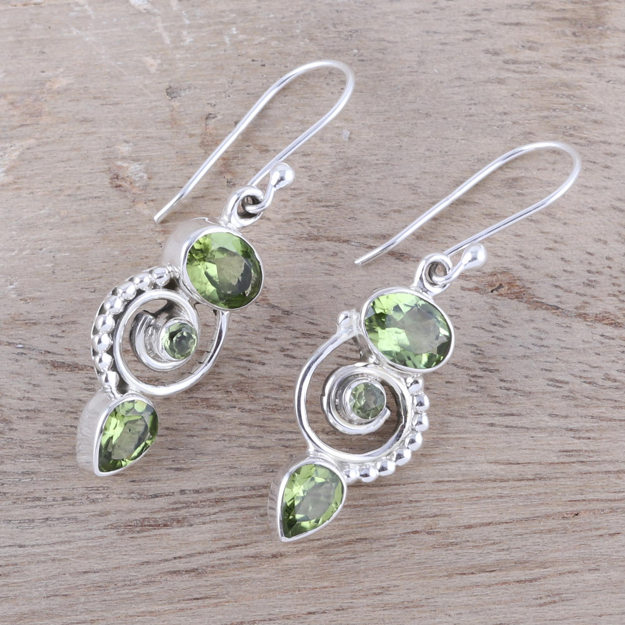 Premium Peridot Spiral Dangle Earrings - Sterling Silver Elegance