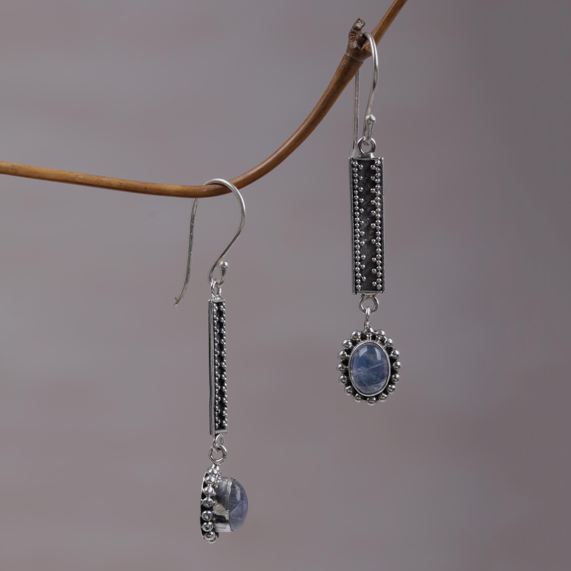 Premium Handcrafted Rainbow Moonstone Dangle Earrings from Bali - Falling Rainbow Drops