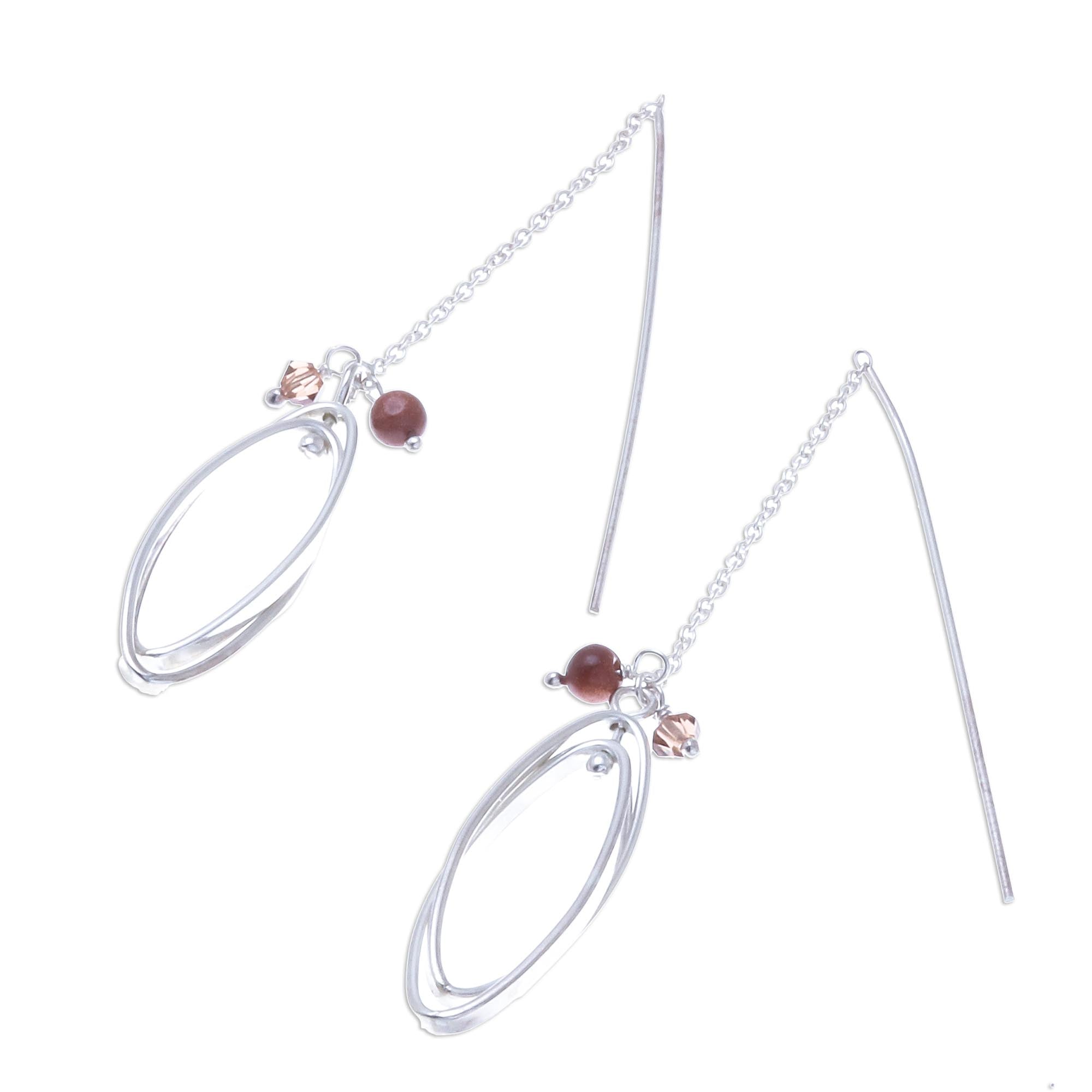 Premium Nested Ellipse Sterling Silver Threader Earrings with Glass Beads