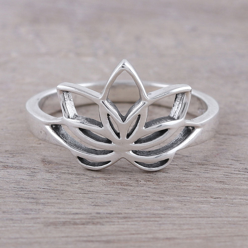 Premium Sterling Silver Lotus Flower Cocktail Ring - Elegant Indian Design