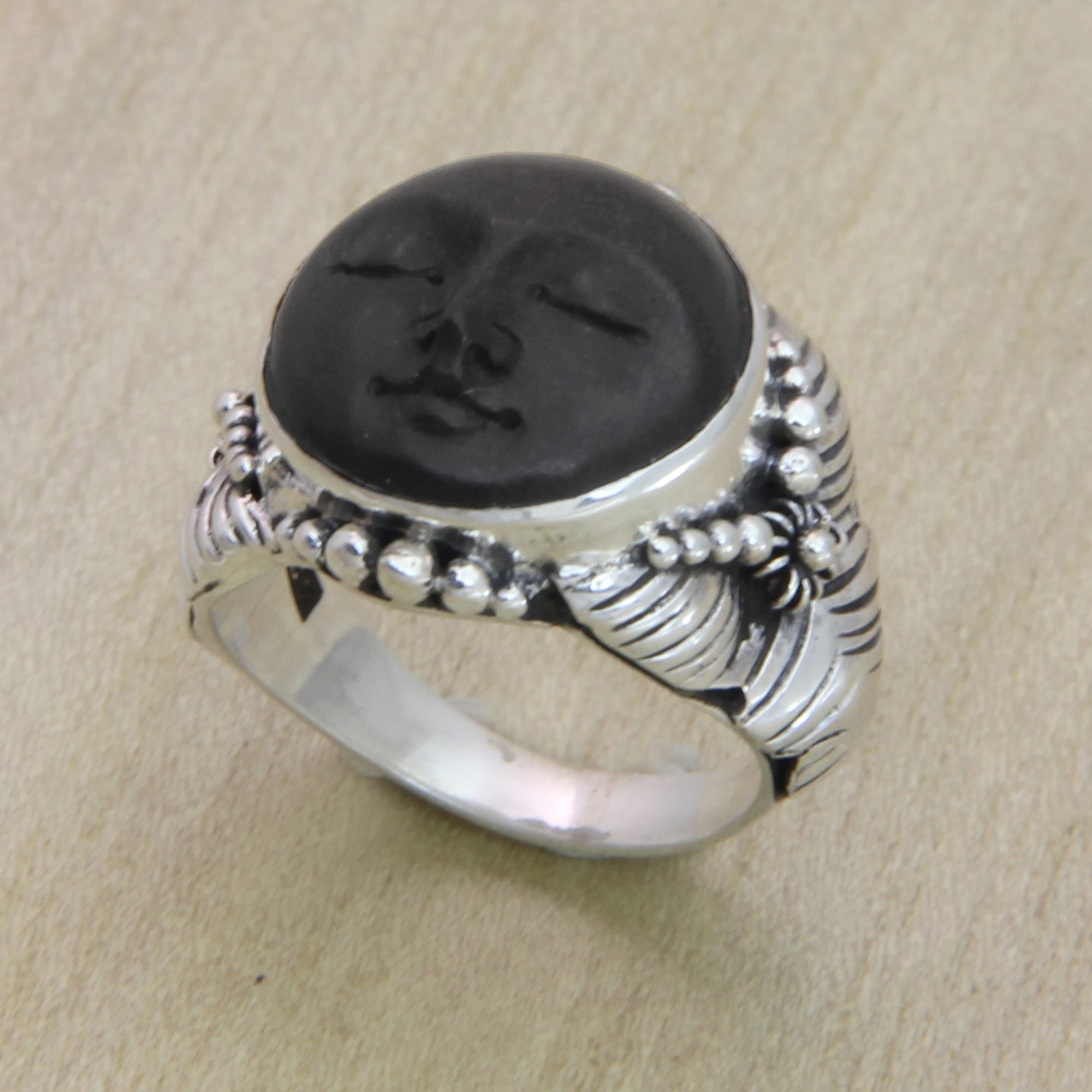 Premium Amun Ra Ebony Wood Ring - Handcrafted Sterling Silver