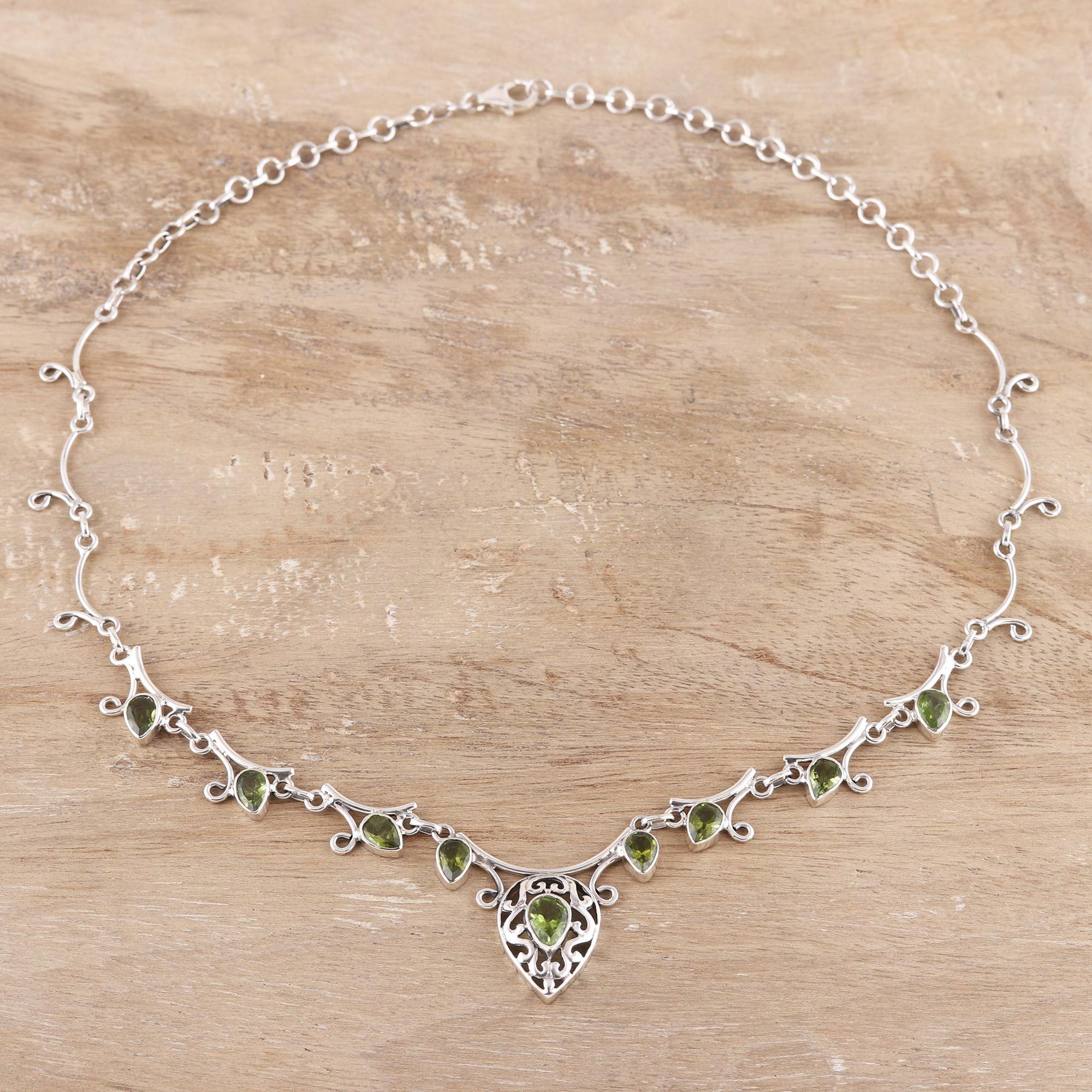 Premium Peridot & Sterling Silver Garden Necklace - Handmade Elegance